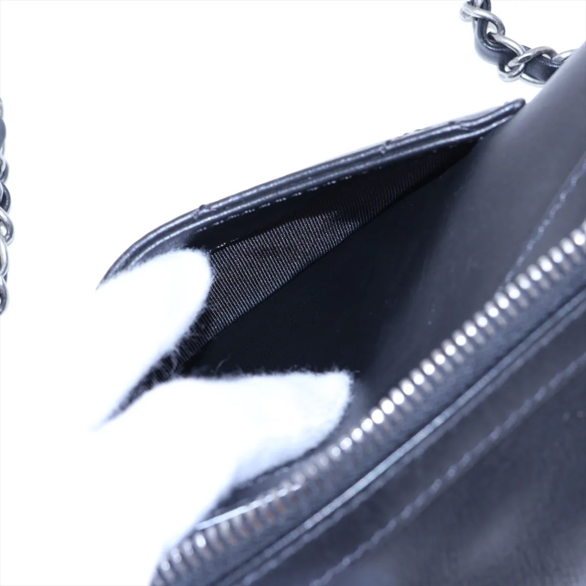 Logo Lambskin Chain Shoulder Bag, Black with Gold and Silver Hardware, 30095352 (Serial Number in the 30s) — view 8