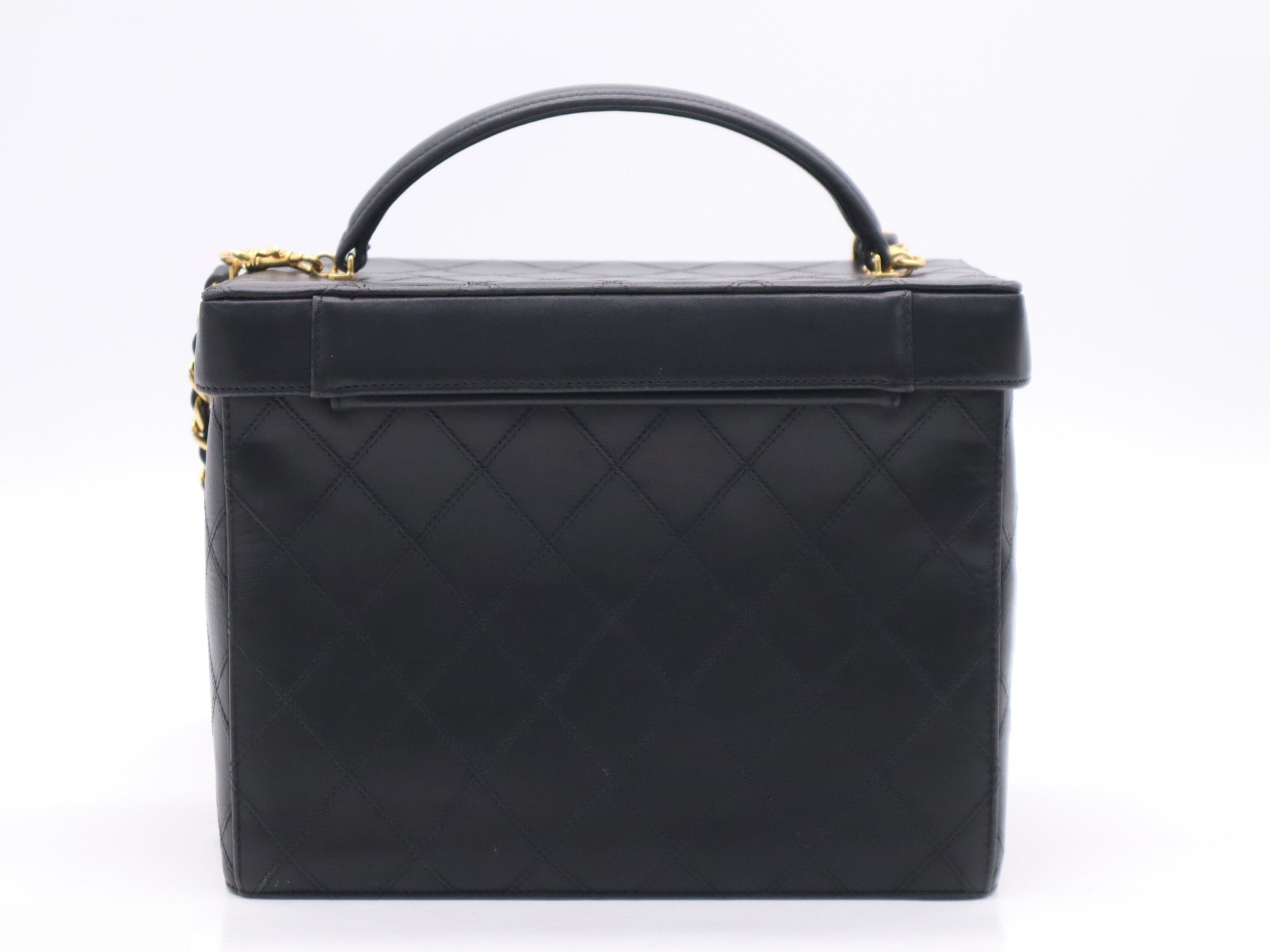 Leather 2-way vanity case, black, gold hardware, shoulder strap and seal included. — view 2