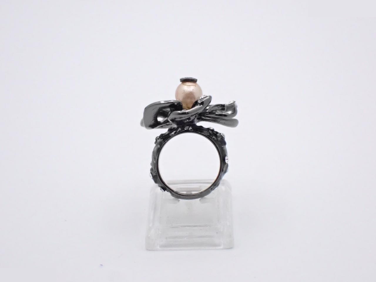 03A Camellia Pearl Rhinestone Ring, Size #13 — view 3