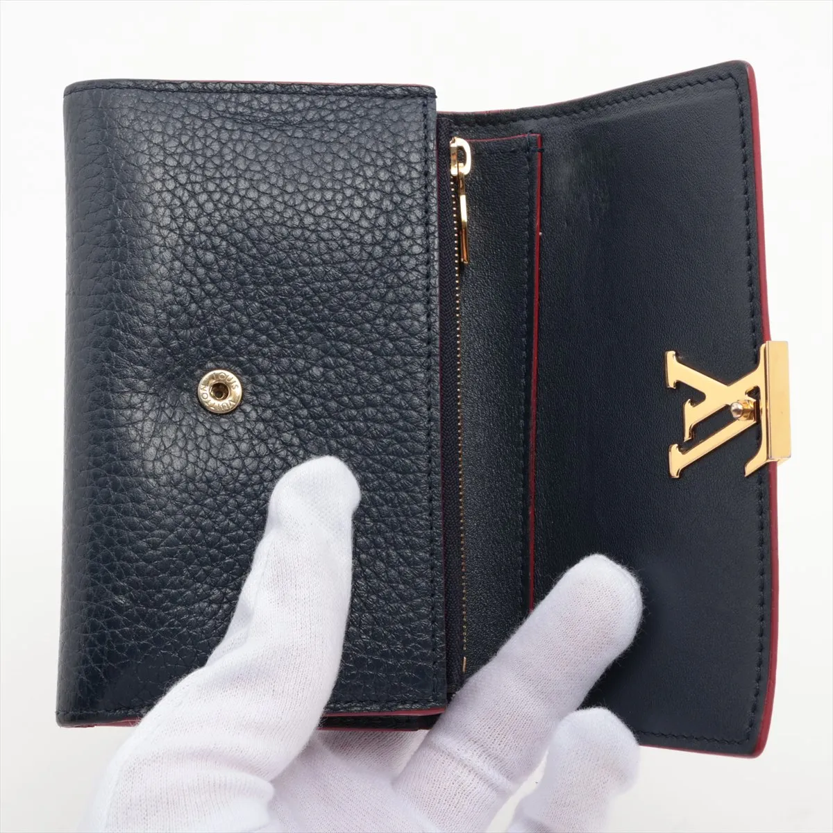 Taurillon Portefeuille Capucines Compact M63741 Marine Rouge Compact Wallet RFID response — view 3