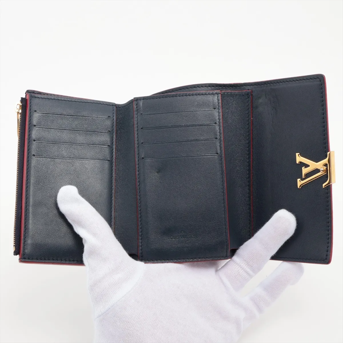Taurillon Portefeuille Capucines Compact M63741 Marine Rouge Compact Wallet RFID response — view 4