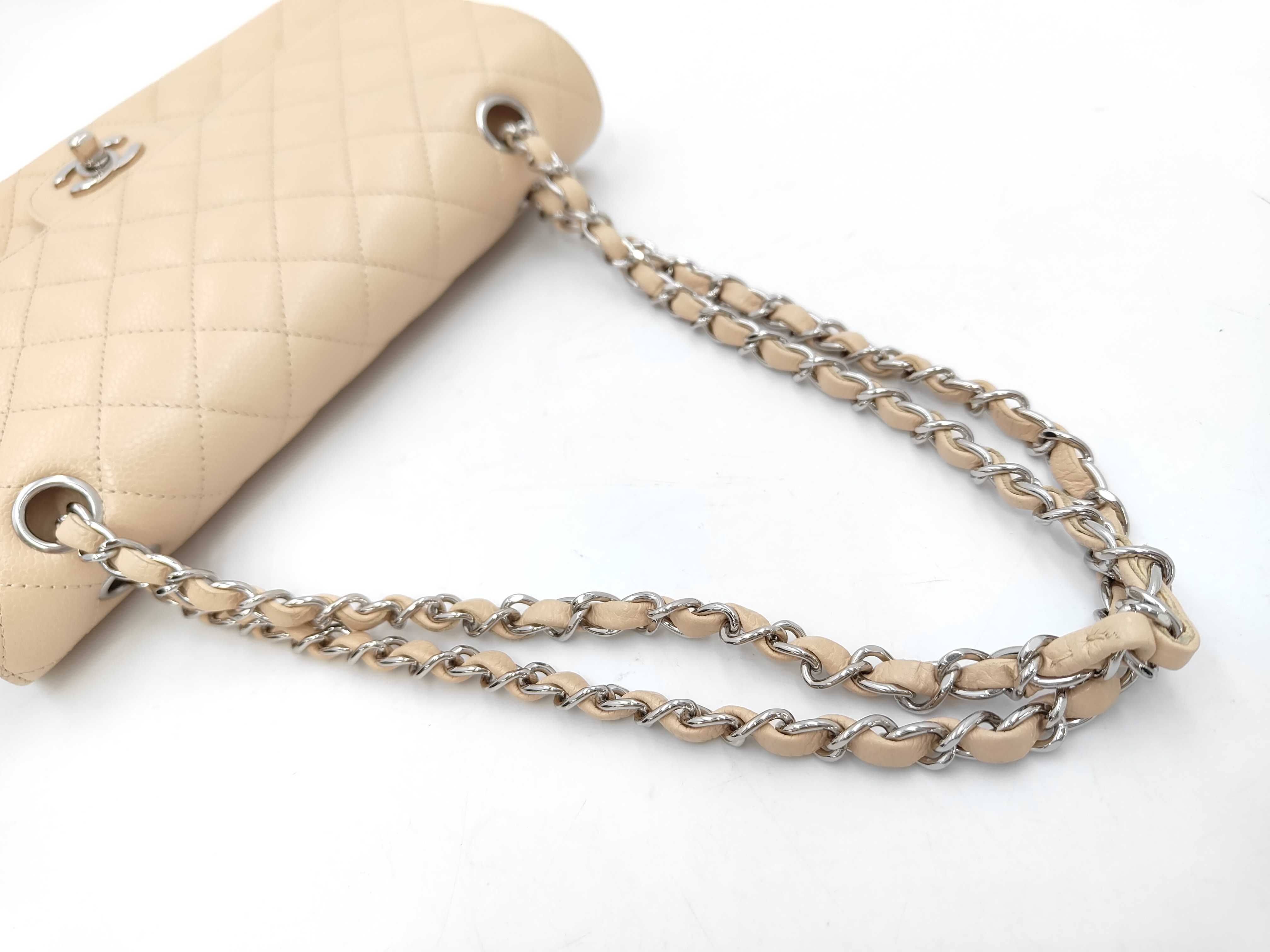 Matelassé Double Flap Chain Shoulder Bag, Light Beige/SV Caviar Leather, A01112 (Shoulder Bag) — view 3