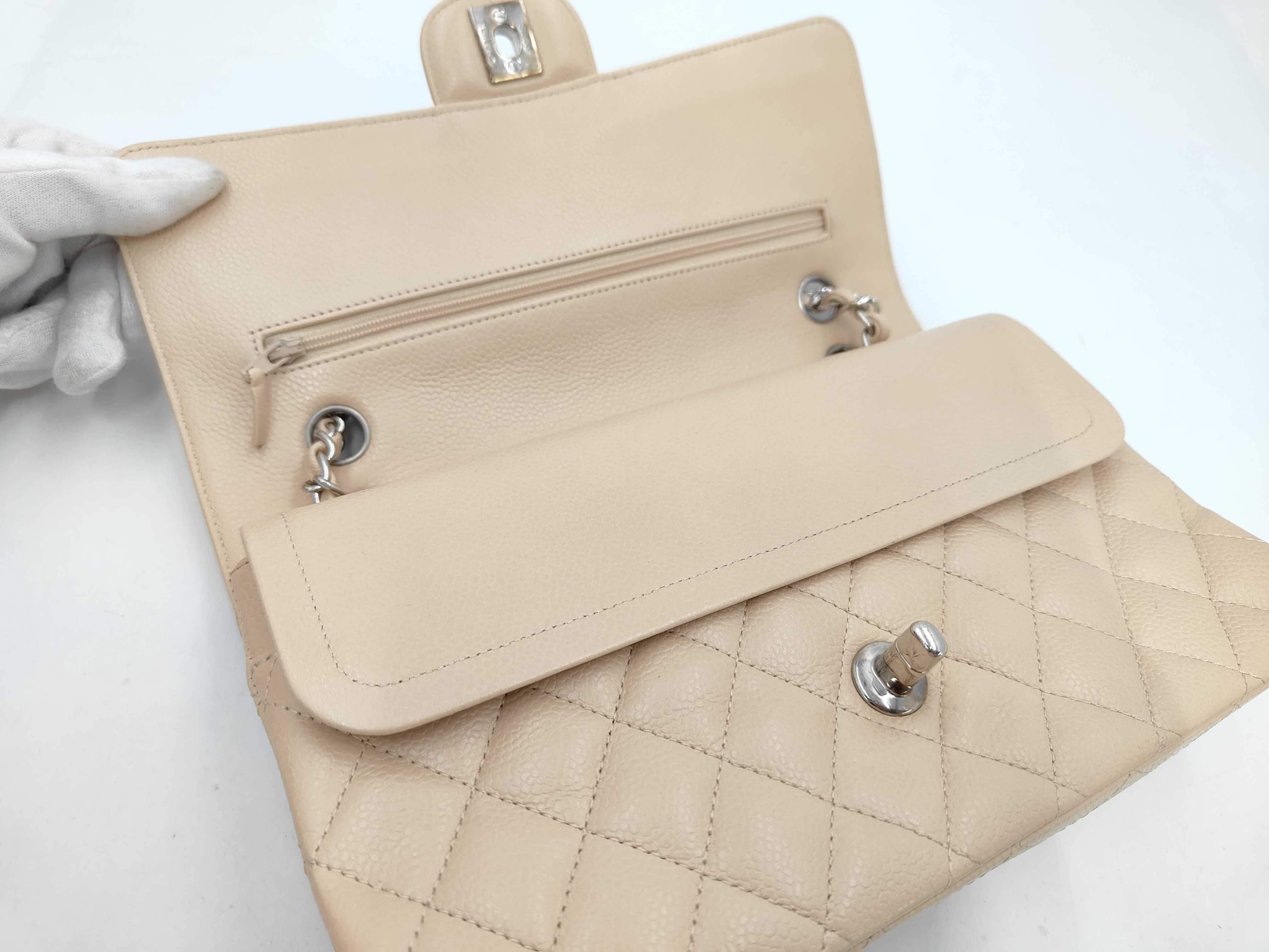 Matelassé Double Flap Chain Shoulder Bag, Light Beige/SV Caviar Leather, A01112 (Shoulder Bag) — view 7