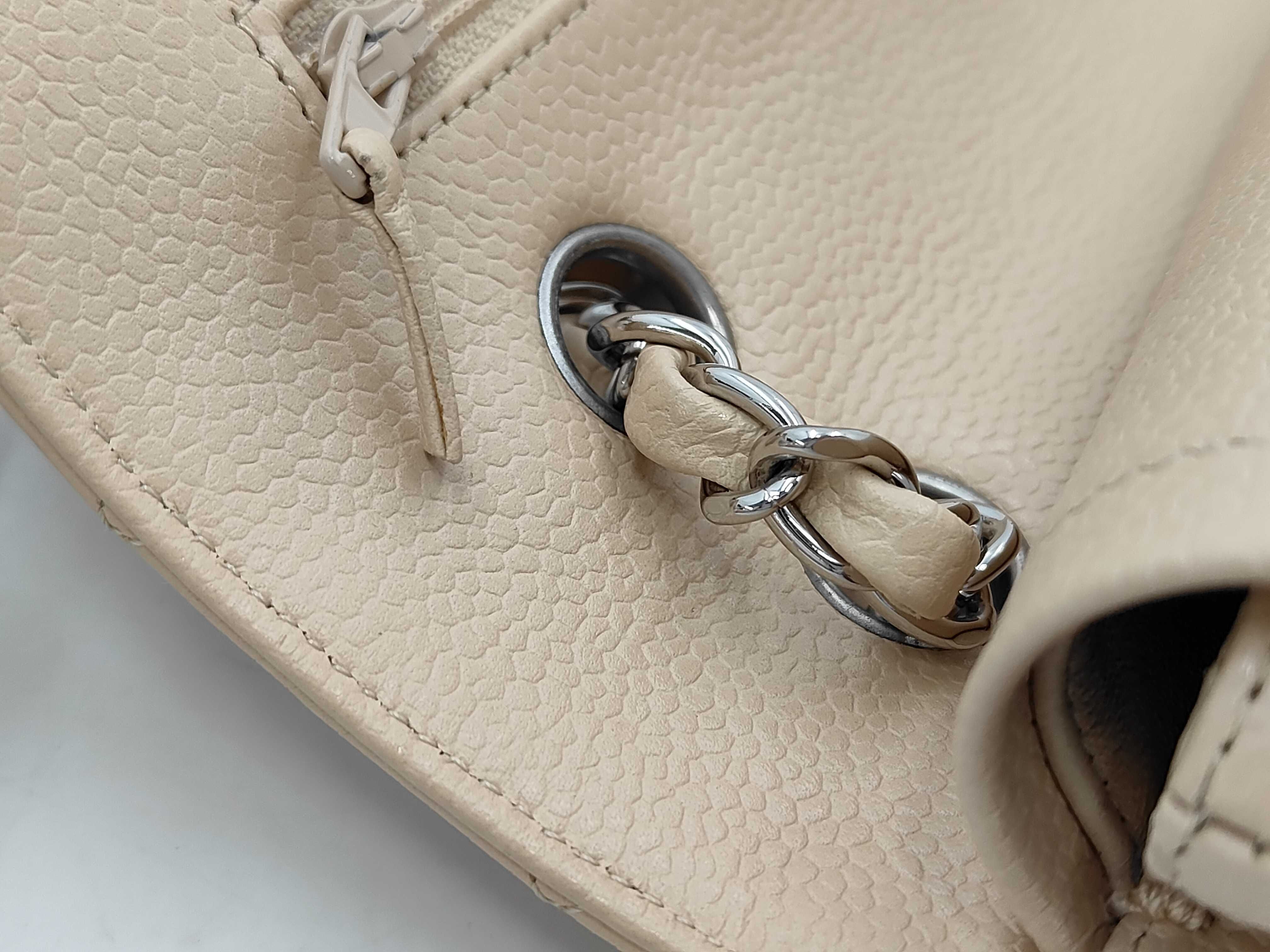 Matelassé Double Flap Chain Shoulder Bag, Light Beige/SV Caviar Leather, A01112 (Shoulder Bag) — view 8