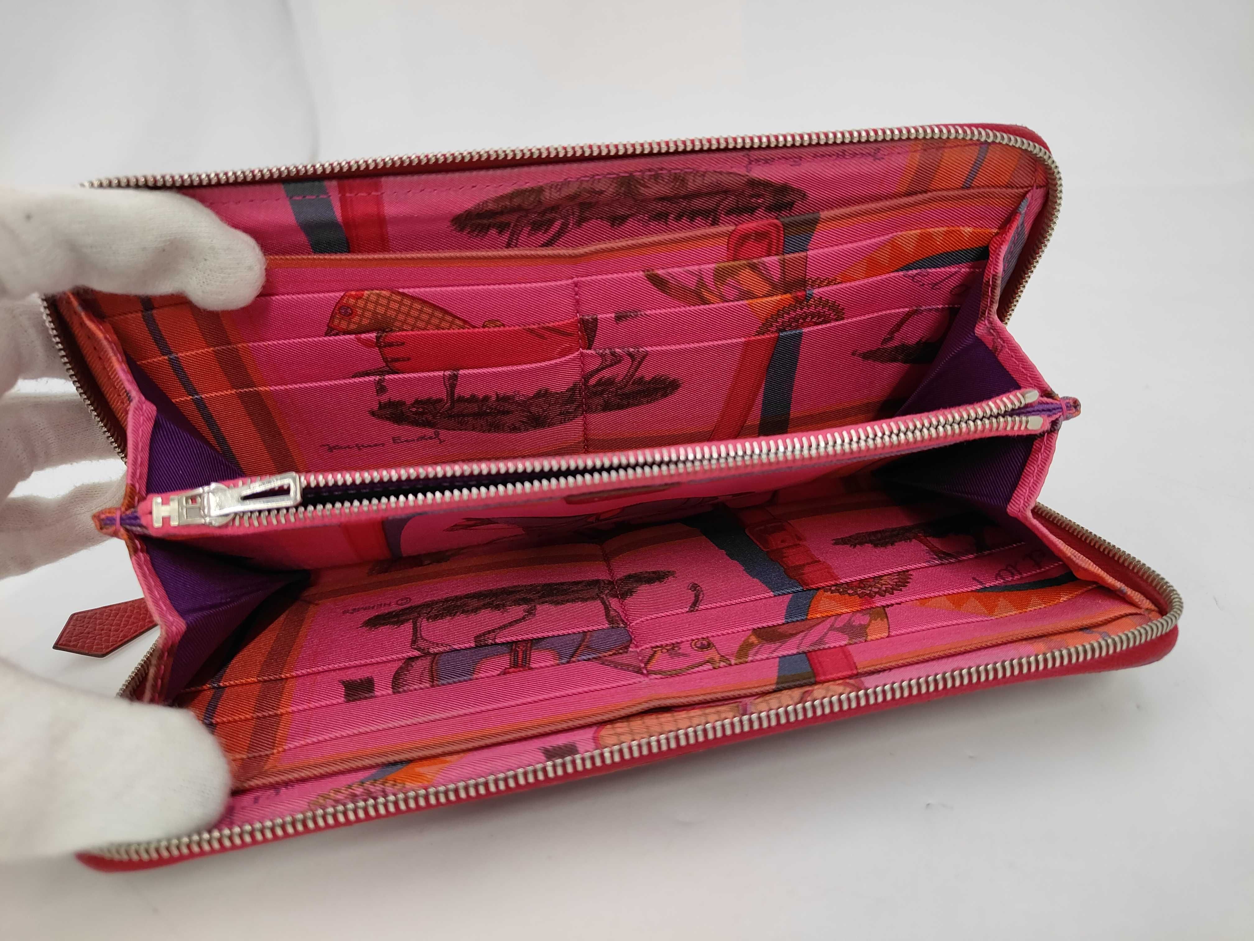 Azap Long Silk In Leather Wallet with Silver Hardware, Magenta N — view 4