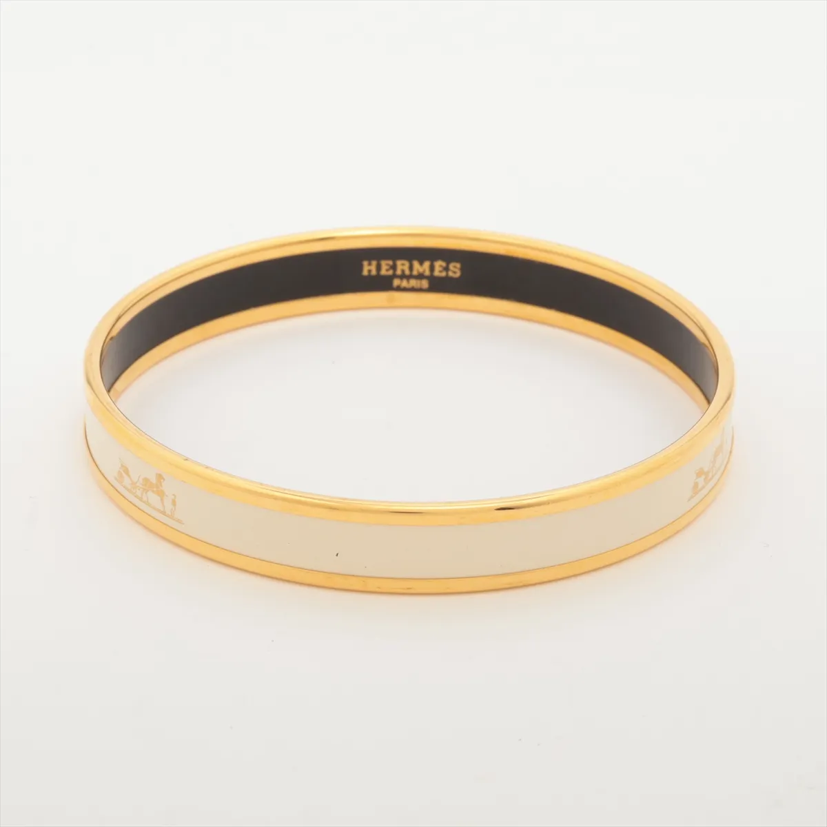 enamel bangle, GP gold x ivory, — view 2