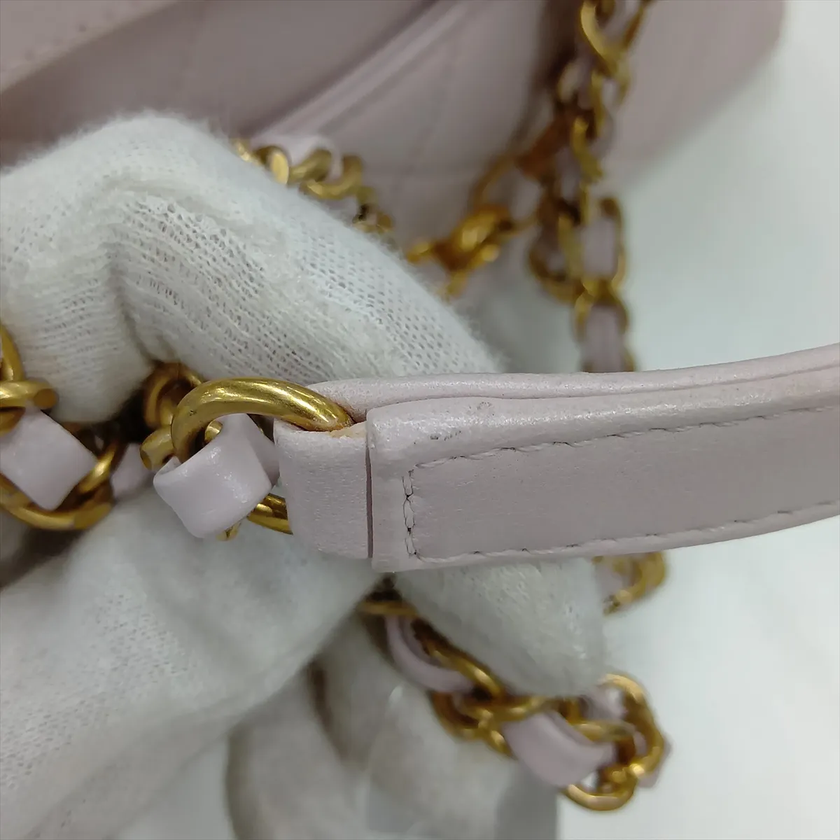 Matelassé Lambskin Chain Shoulder Bag, Pink Beige, Gold Hardware, 30434175 (Serial Number in the 30s) — view 14