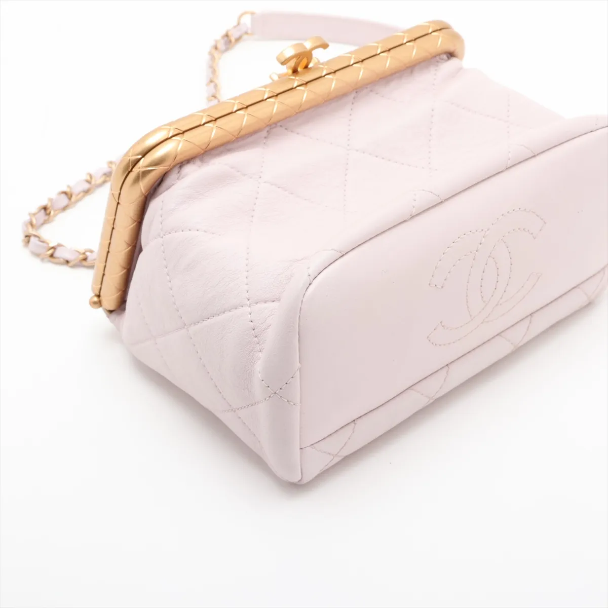 Matelassé Lambskin Chain Shoulder Bag, Pink Beige, Gold Hardware, 30434175 (Serial Number in the 30s) — view 4