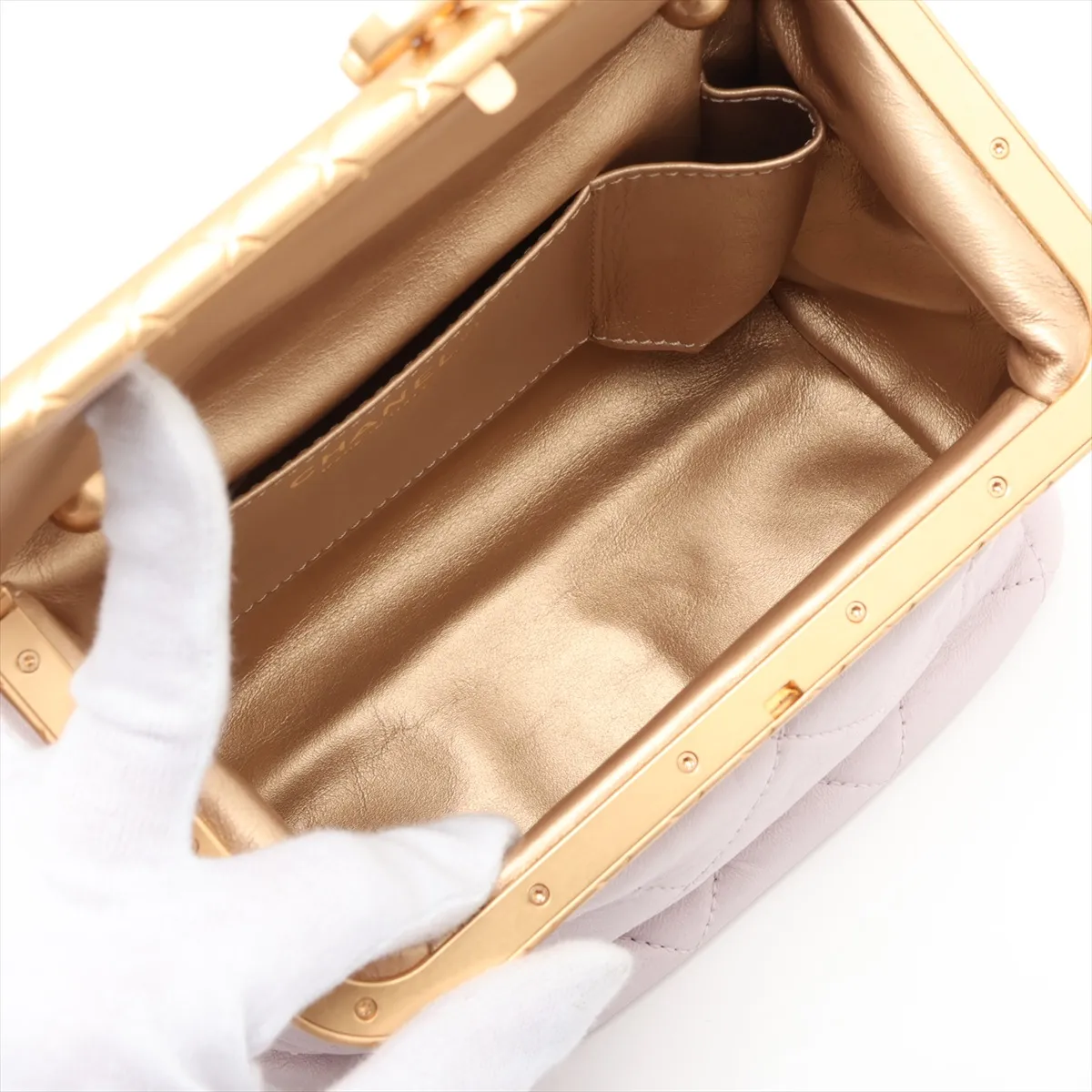 Matelassé Lambskin Chain Shoulder Bag, Pink Beige, Gold Hardware, 30434175 (Serial Number in the 30s) — view 8