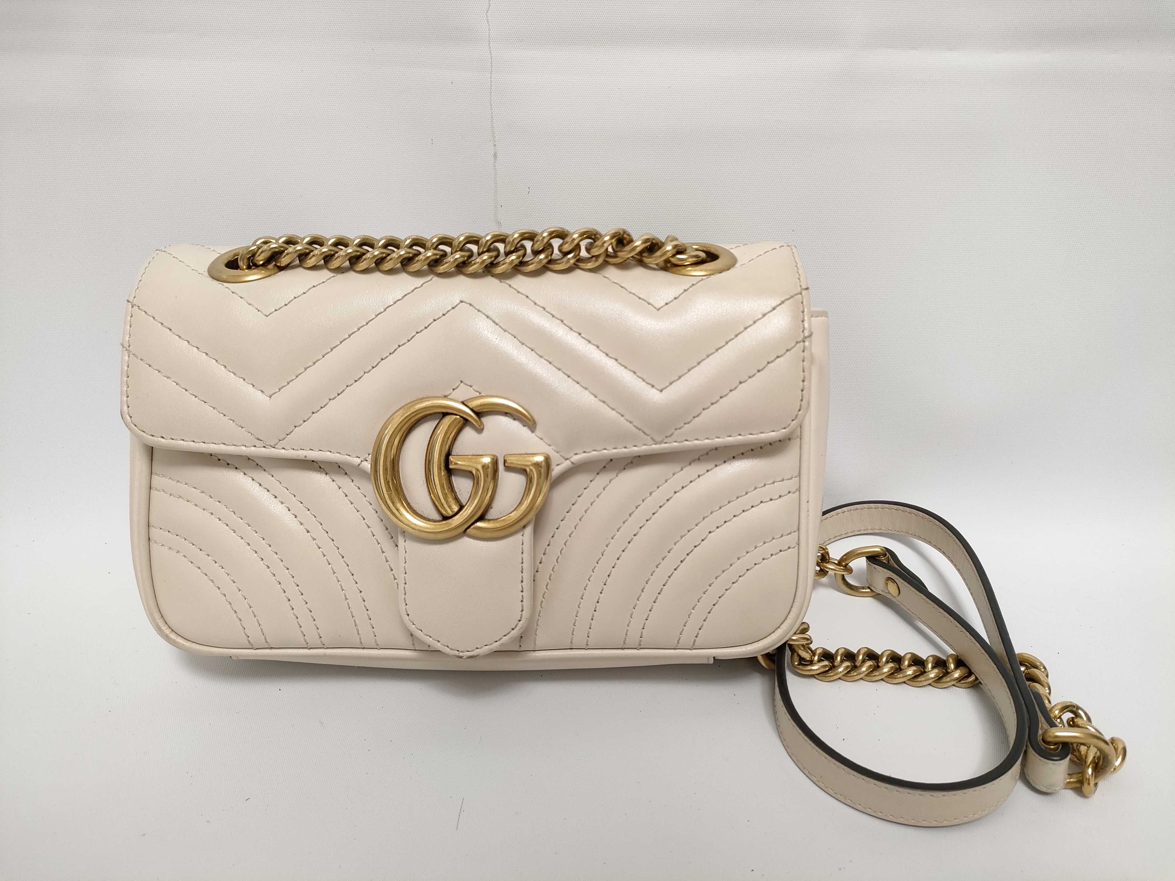 ID- GG Marmont Cow Skin Chain Shoulder Bag Beige 446744 520981 Shoulder Bag