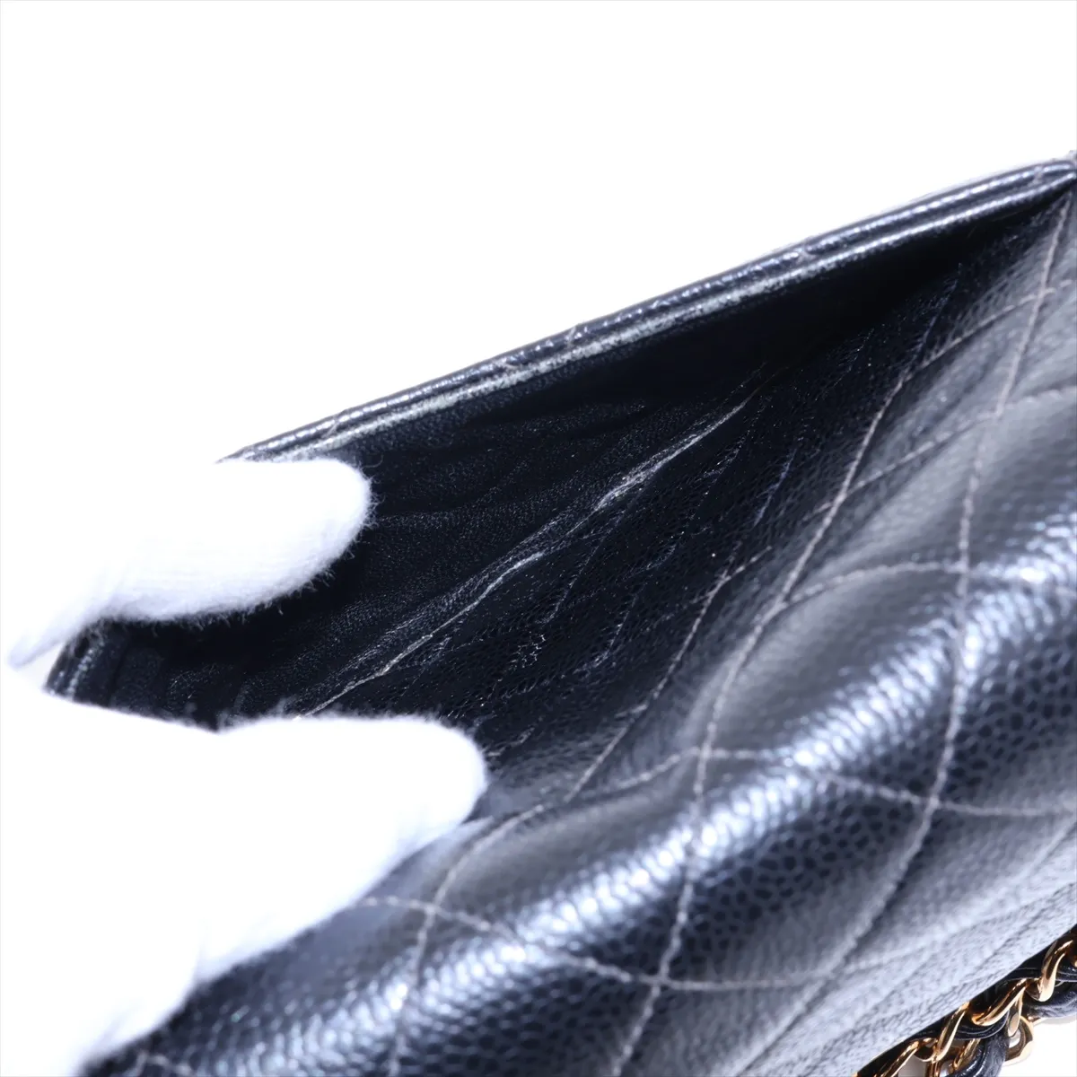 [Individually packaged] Chanel Matelassé 25 Caviar Skin Double Flap Double Chain Bag, Black with Gold Hardware, 5715130, Series 5, A01112 — view 11