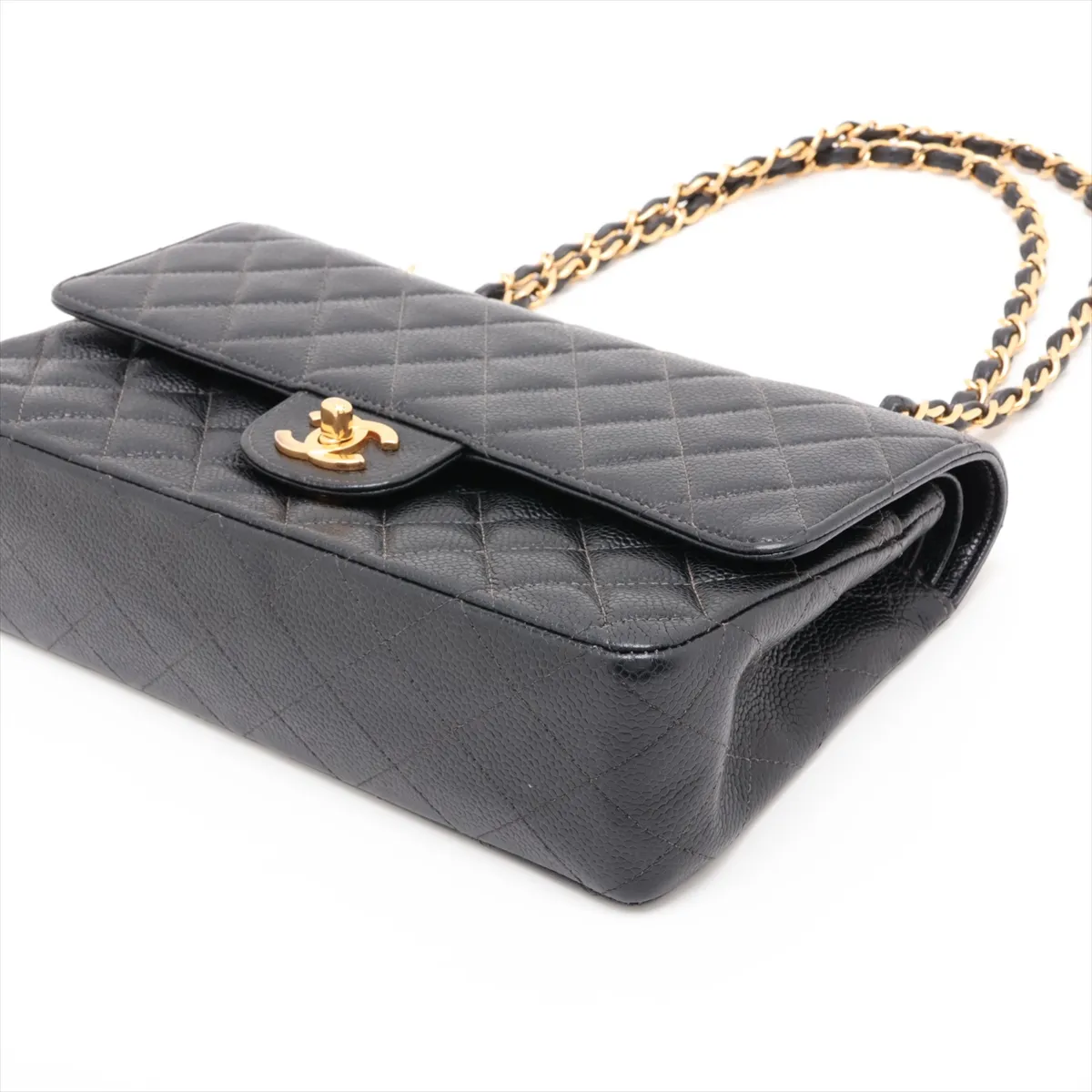 [Individually packaged] Chanel Matelassé 25 Caviar Skin Double Flap Double Chain Bag, Black with Gold Hardware, 5715130, Series 5, A01112 — view 3