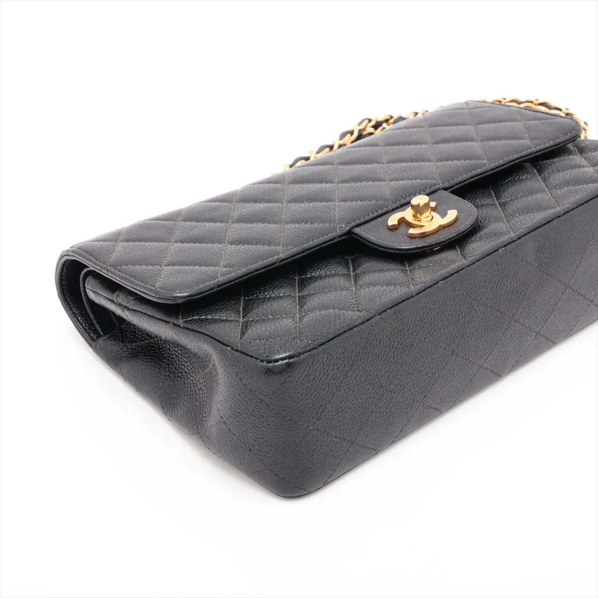 [Individually packaged] Chanel Matelassé 25 Caviar Skin Double Flap Double Chain Bag, Black with Gold Hardware, 5715130, Series 5, A01112 — view 4