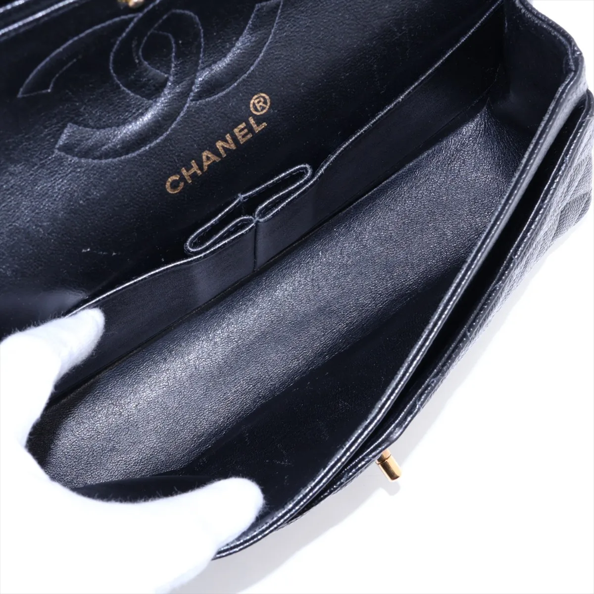 [Individually packaged] Chanel Matelassé 25 Caviar Skin Double Flap Double Chain Bag, Black with Gold Hardware, 5715130, Series 5, A01112 — view 7