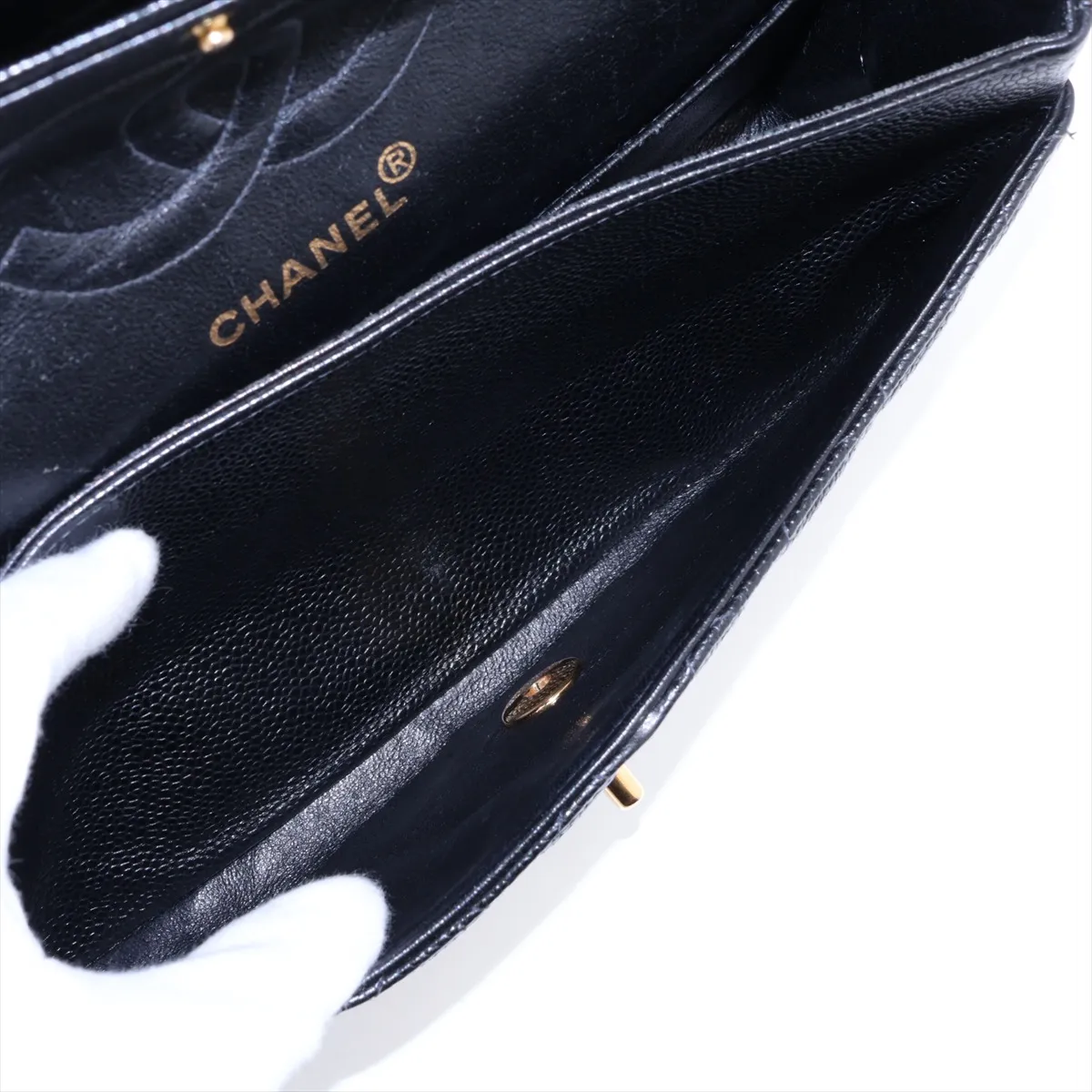 [Individually packaged] Chanel Matelassé 25 Caviar Skin Double Flap Double Chain Bag, Black with Gold Hardware, 5715130, Series 5, A01112 — view 8