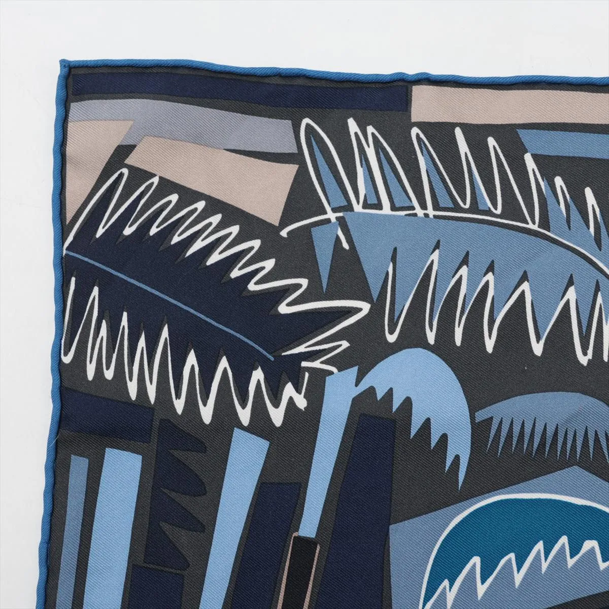 Carre 45 Sea Surf and Fun scarf, silk, navy. Shows signs of wear, snags, — view 2