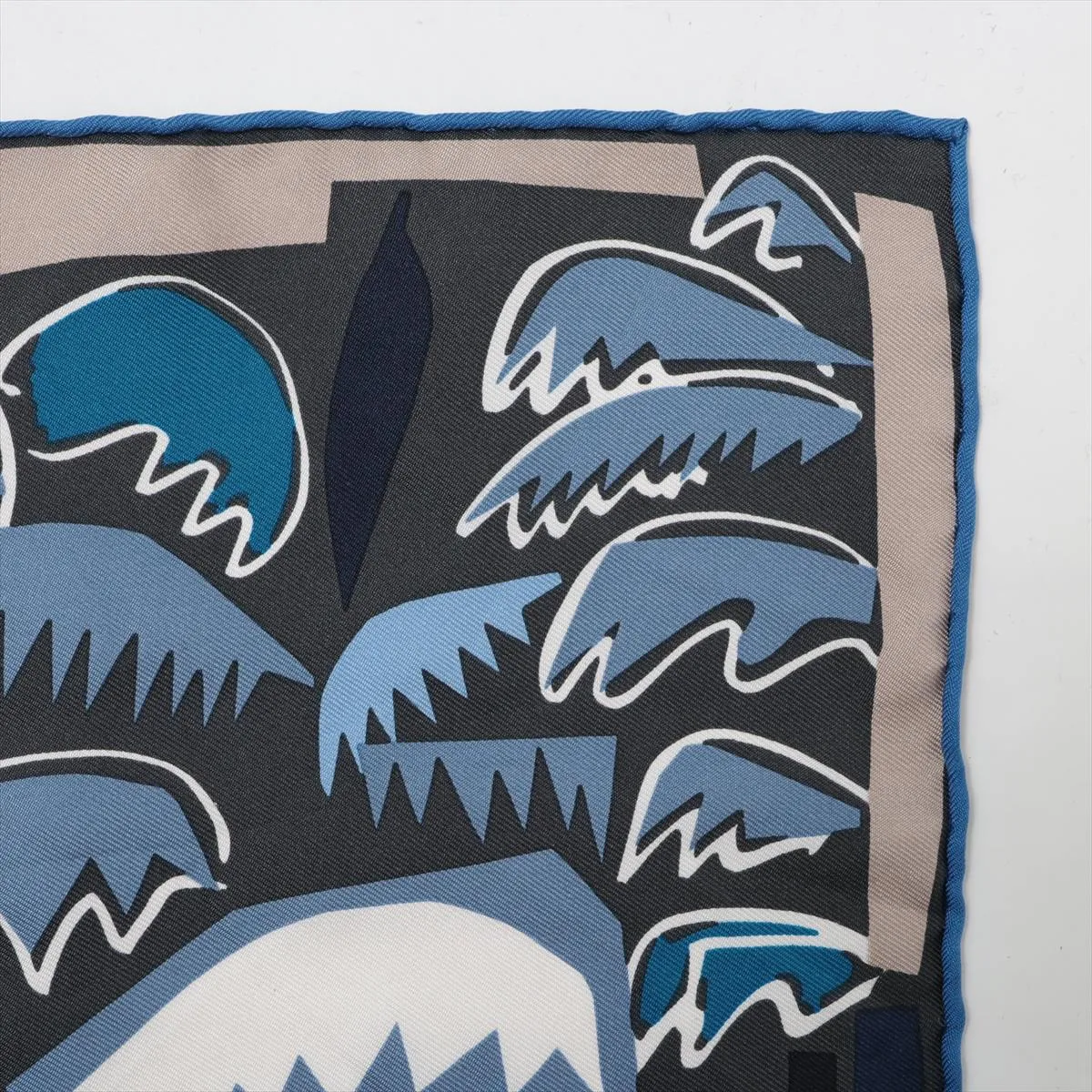 Carre 45 Sea Surf and Fun scarf, silk, navy. Shows signs of wear, snags, — view 3