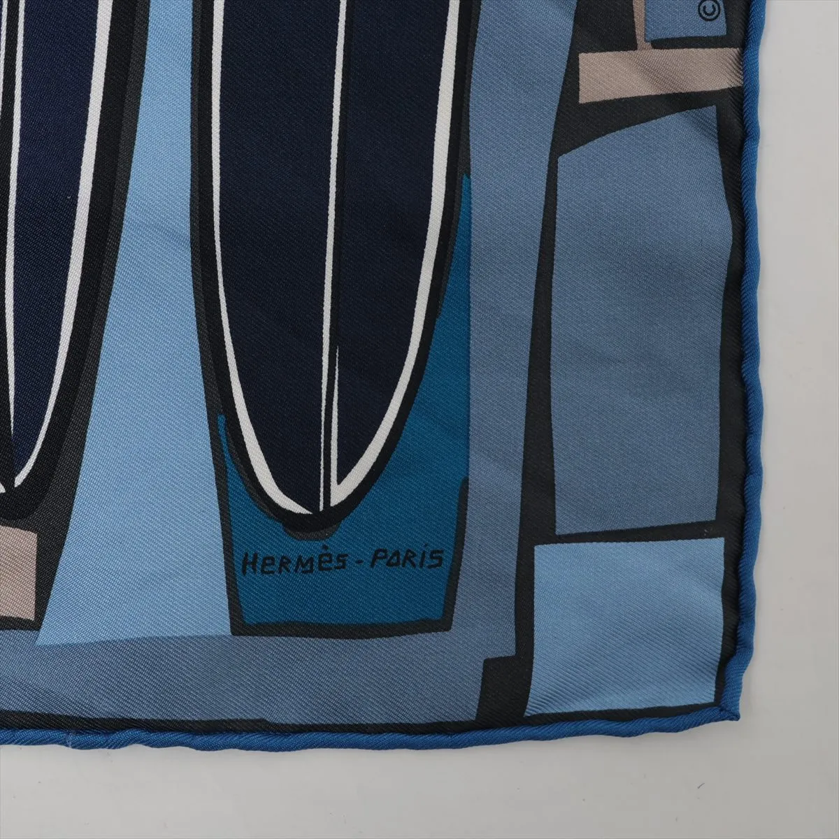 Carre 45 Sea Surf and Fun scarf, silk, navy. Shows signs of wear, snags, — view 4
