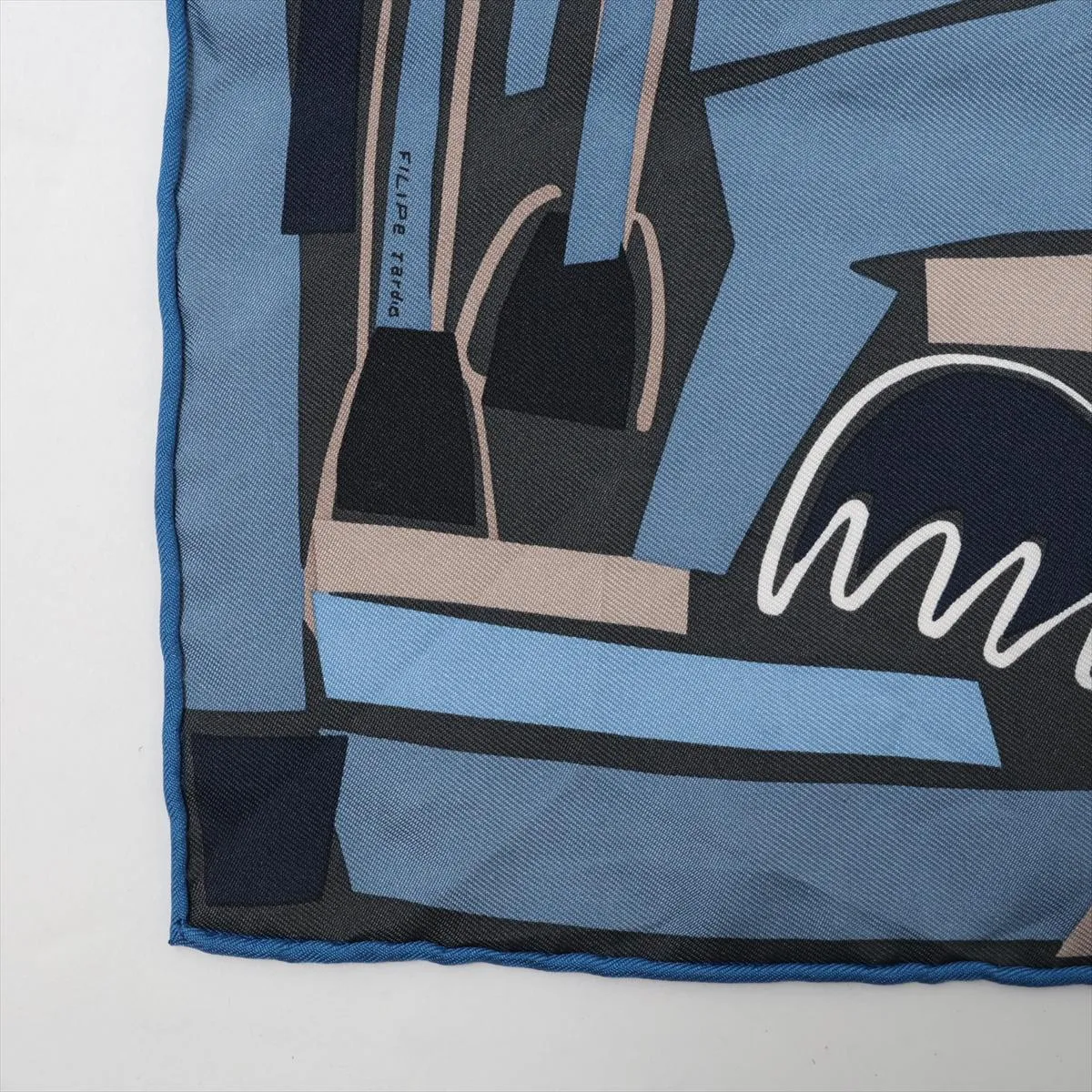 Carre 45 Sea Surf and Fun scarf, silk, navy. Shows signs of wear, snags, — view 5