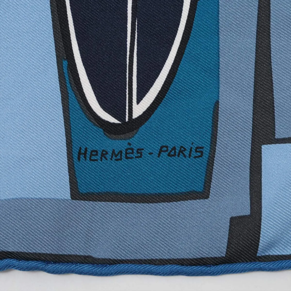 Carre 45 Sea Surf and Fun scarf, silk, navy. Shows signs of wear, snags, — view 6