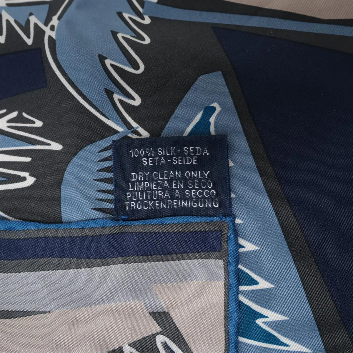 Carre 45 Sea Surf and Fun scarf, silk, navy. Shows signs of wear, snags, — view 7
