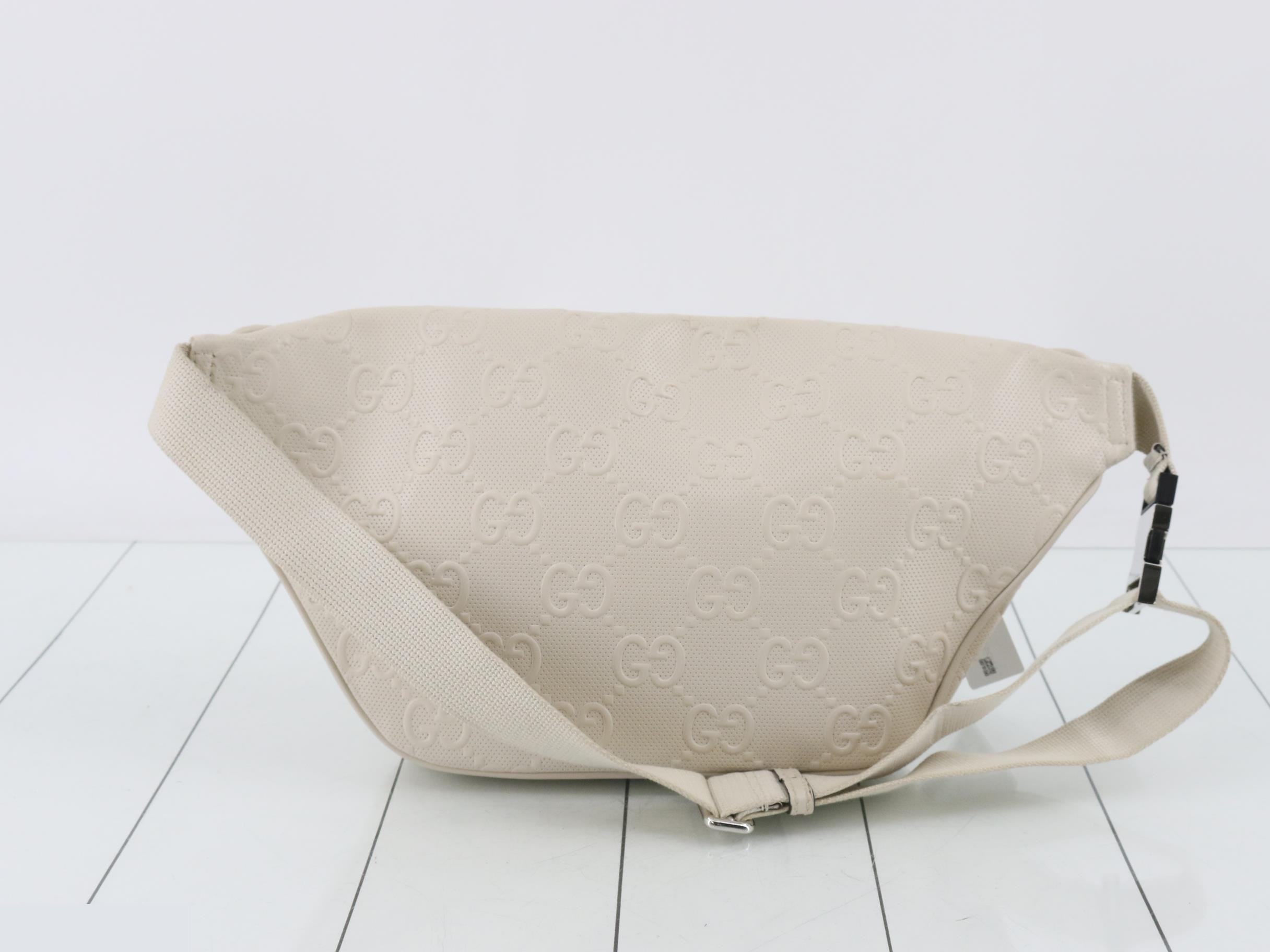 Waist bag, white, GG embossed leather — view 2
