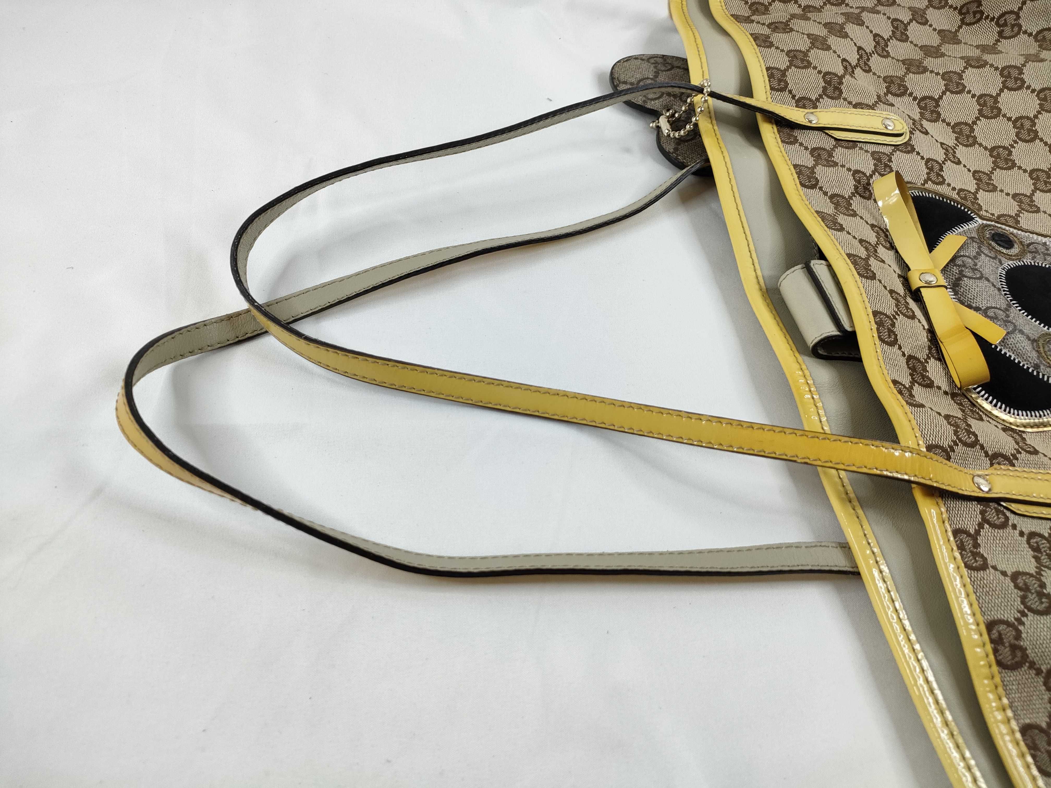 Pug Tote Handbag Yellow x Sand Monogram Coated Canvas Large Tote Bag — view 6