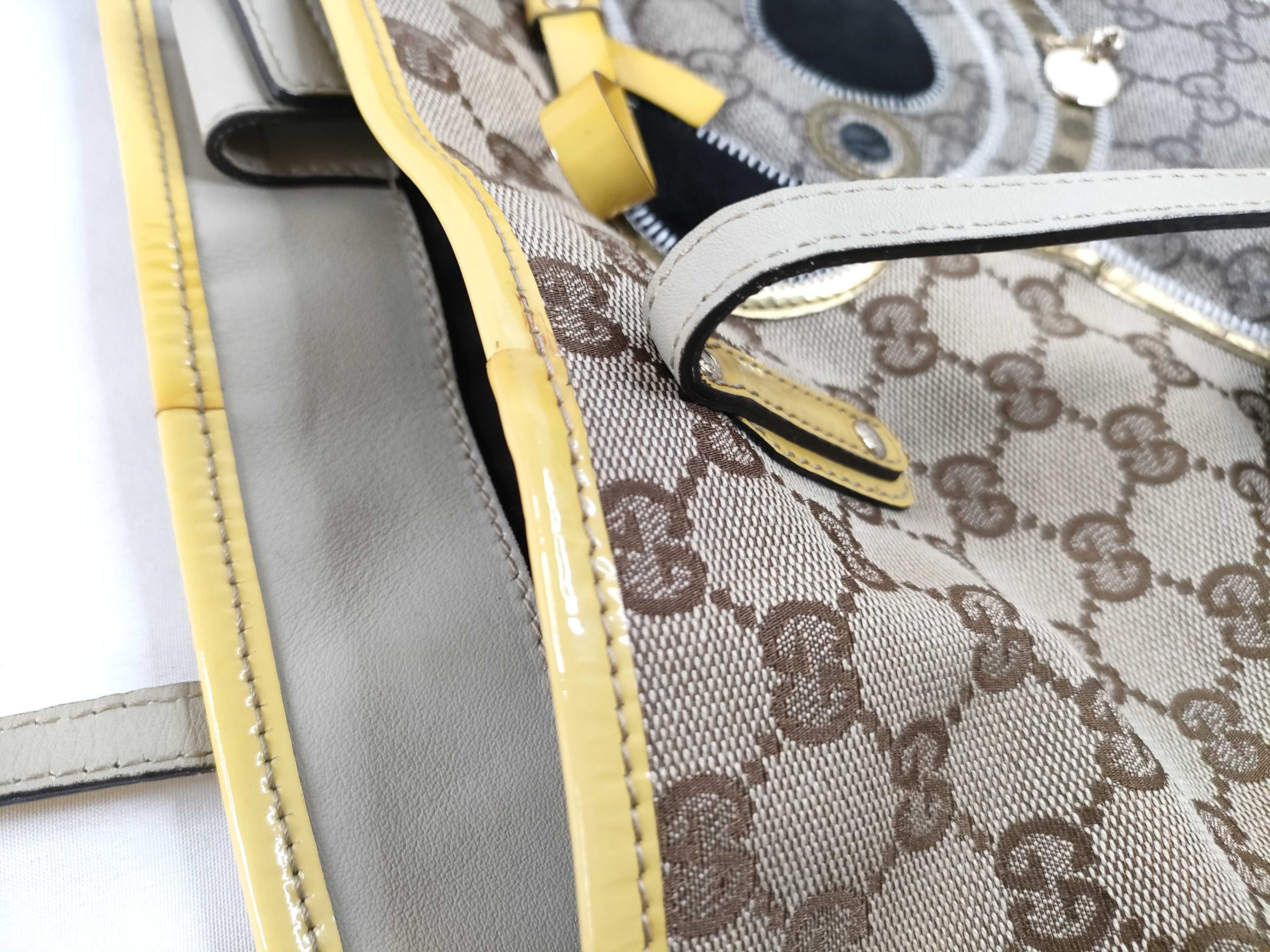 Pug Tote Handbag Yellow x Sand Monogram Coated Canvas Large Tote Bag — view 8