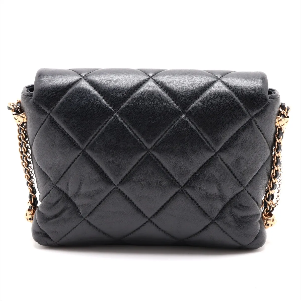 Matelassé Lambskin Chain Shoulder Bag, Pearl Black with Gold Hardware, K3GGKX84, Random Plate — view 2