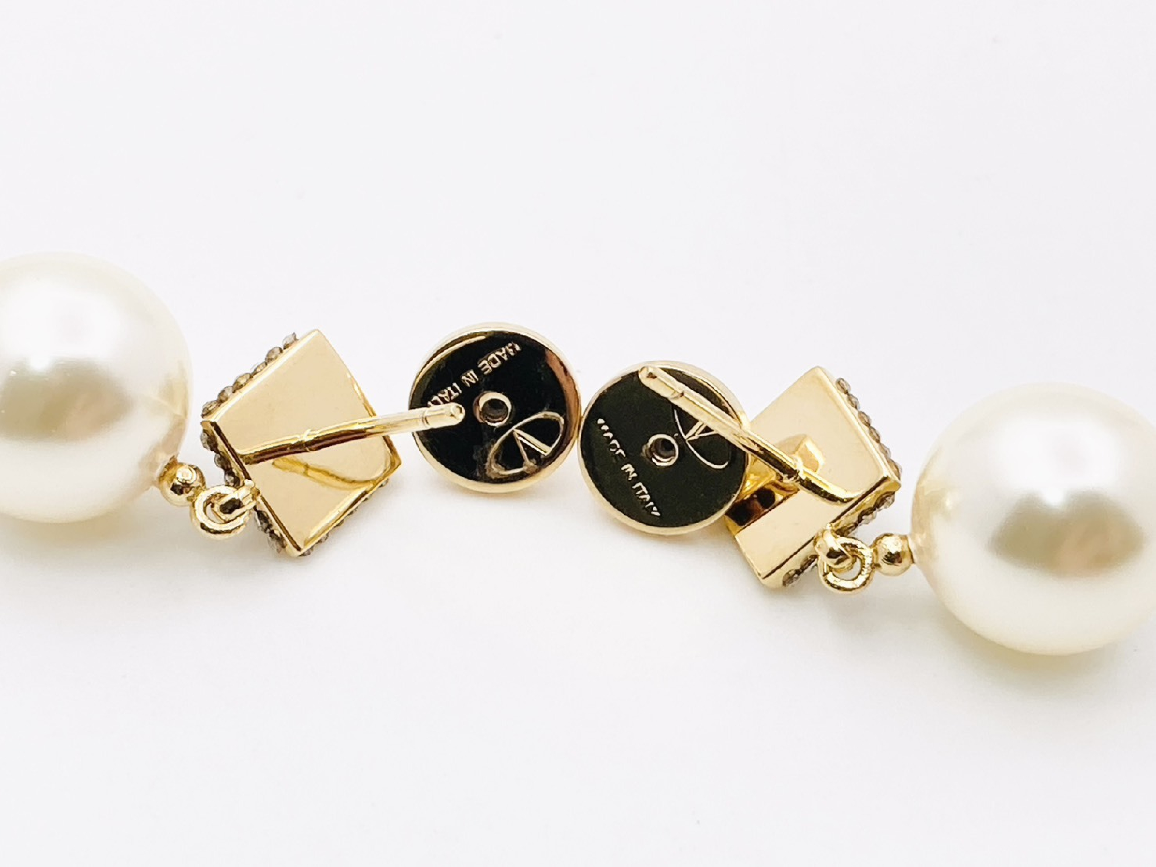 Rockstud Swarovski Crystal Pearl Bead Rhinestone x Faux Pearl Swing Earrings Gold Current Model Earrings — view 3