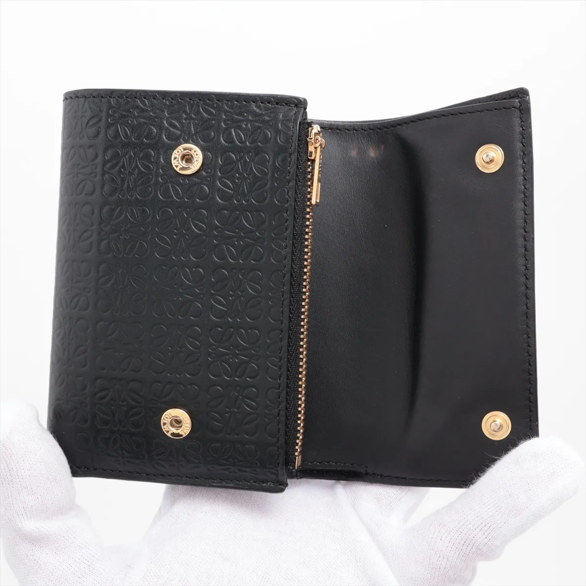 Repeat Anagram Small Vertical Wallet Leather Compact Wallet Black — view 3