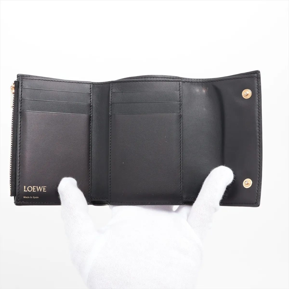 Repeat Anagram Small Vertical Wallet Leather Compact Wallet Black — view 4
