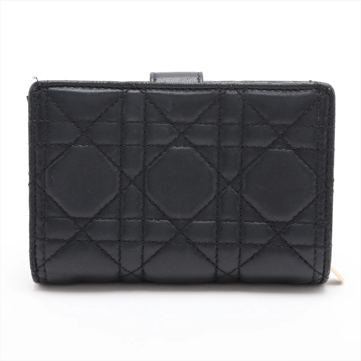 Lady Dior Cannage Leather Compact Wallet, Black — view 2
