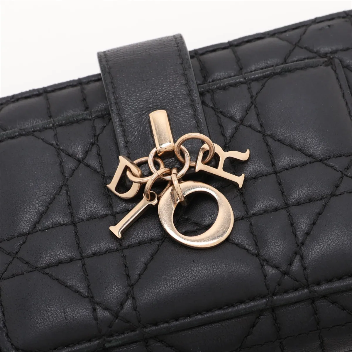 Lady Dior Cannage Leather Compact Wallet, Black — view 9