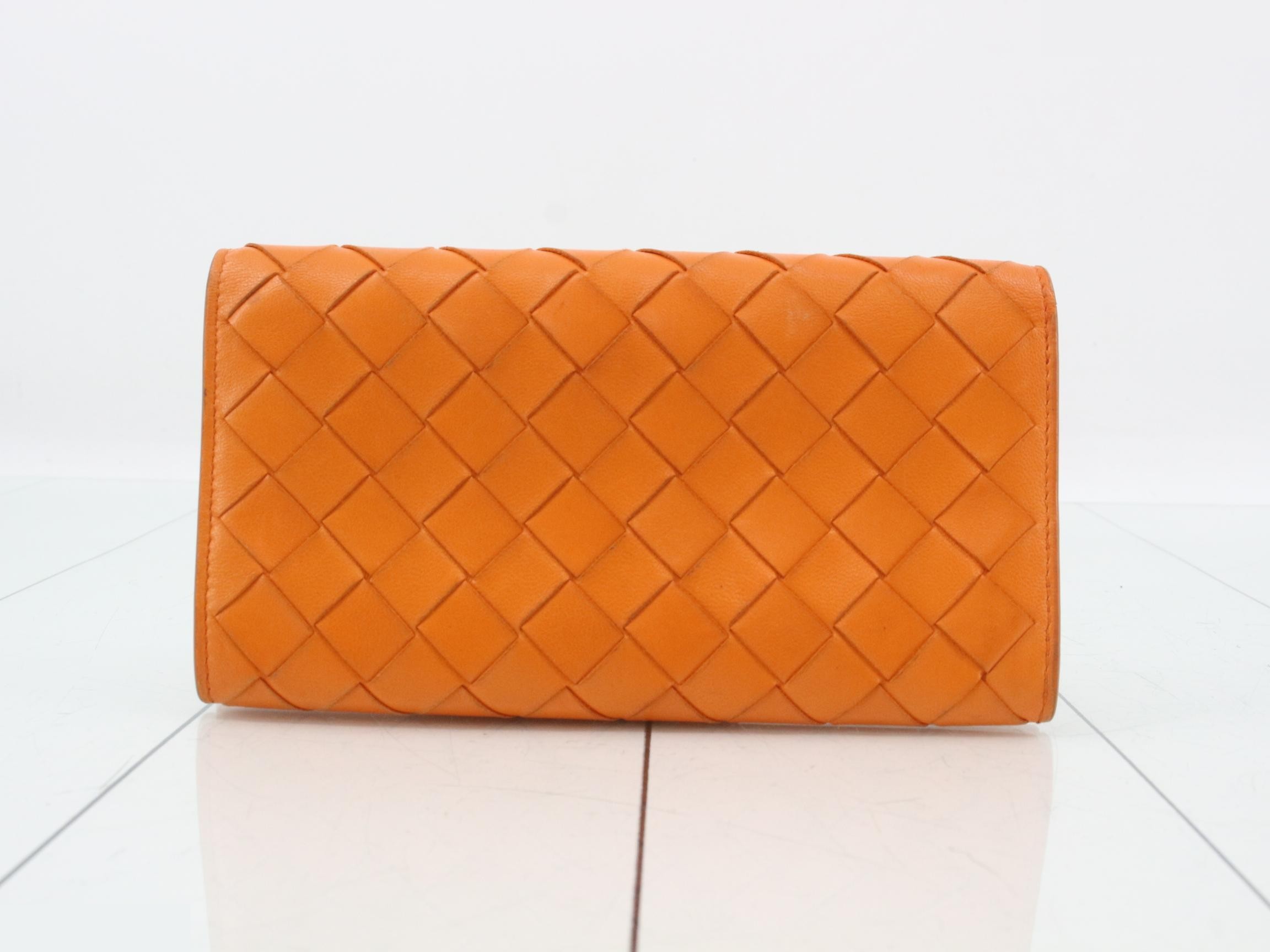 Intrecciato bi-fold long wallet, leather, orange, with box, dust bag, and booklet. — view 2