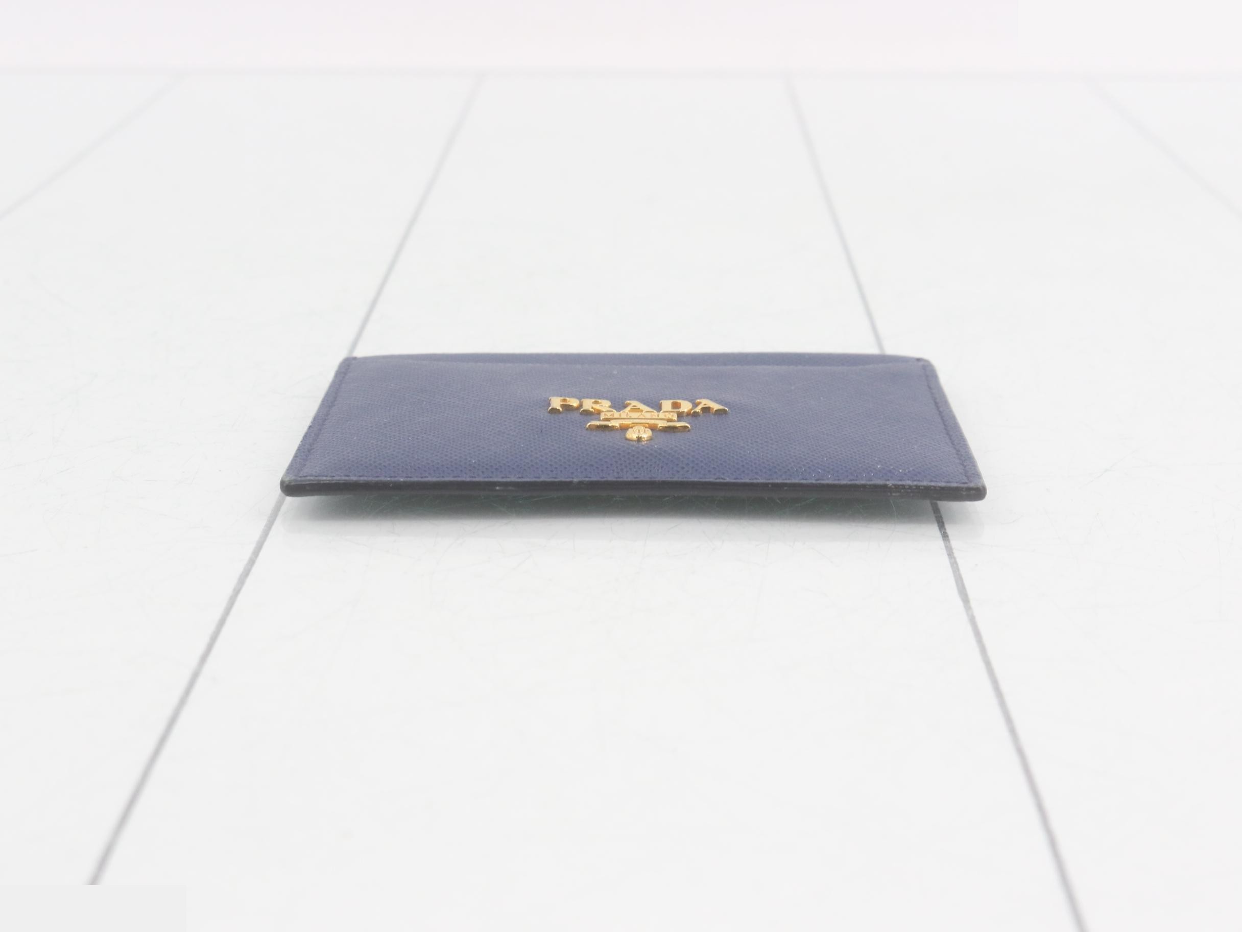 Saffiano Leather Logo Blue Card Case — view 3