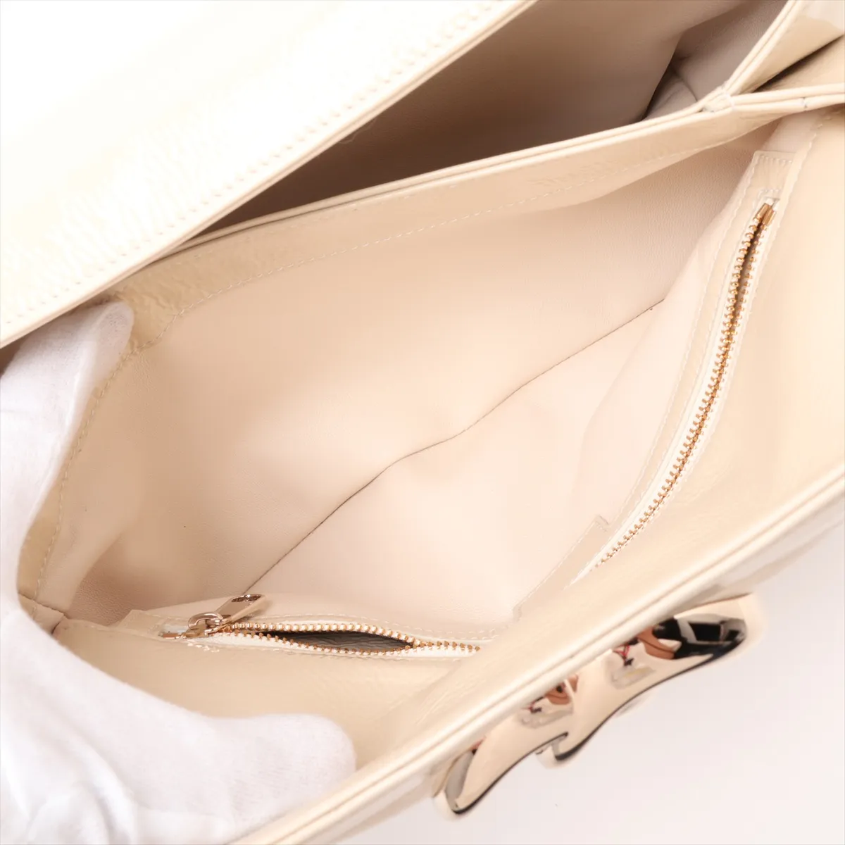 Pochette 795902 Patent Leather Chain Shoulder Bag White — view 7