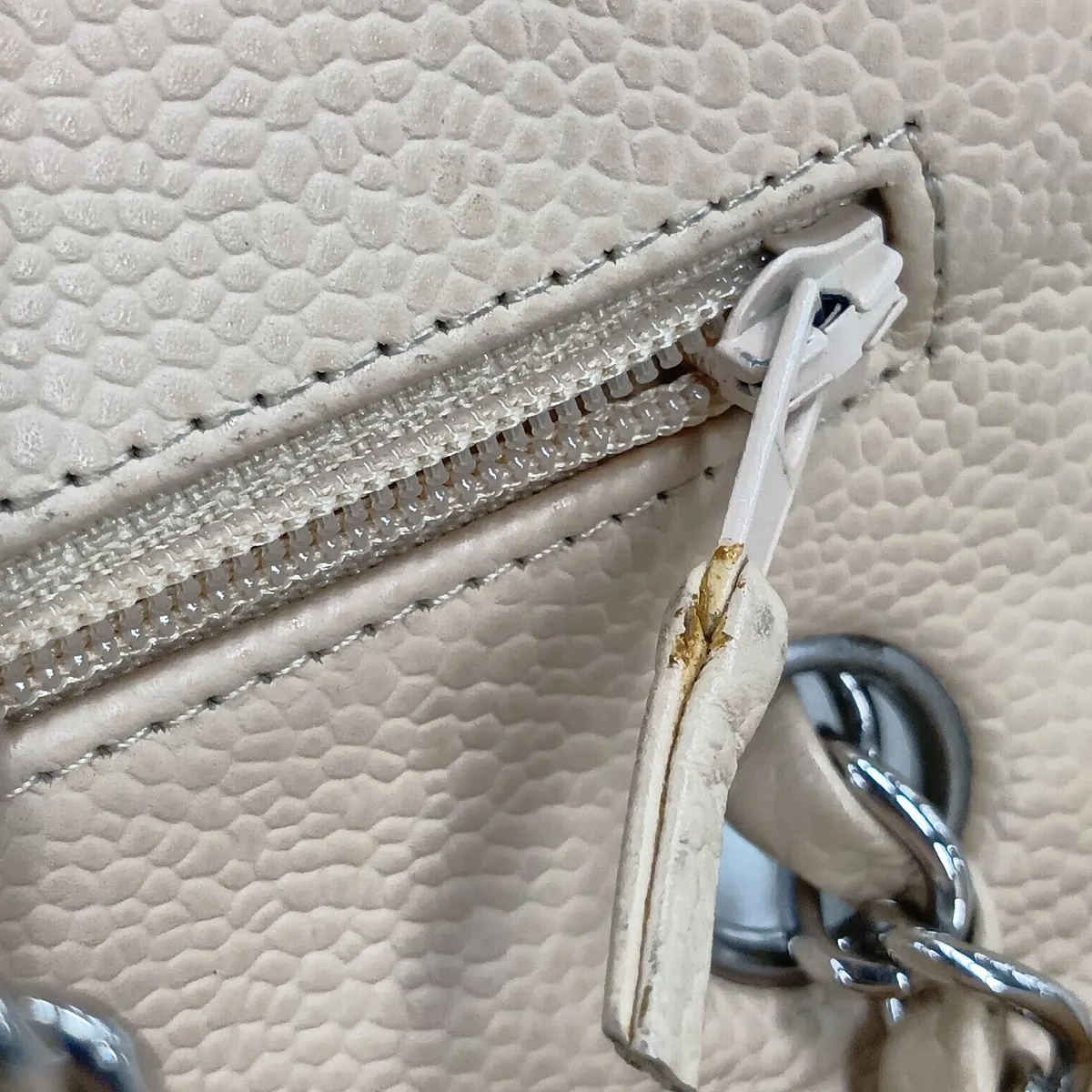 [Individually packaged] Chanel Matelassé 25 Caviar Skin Double Flap Double Chain Bag, Beige, Silver Hardware, 15839079, Serial Number 15 — view 14