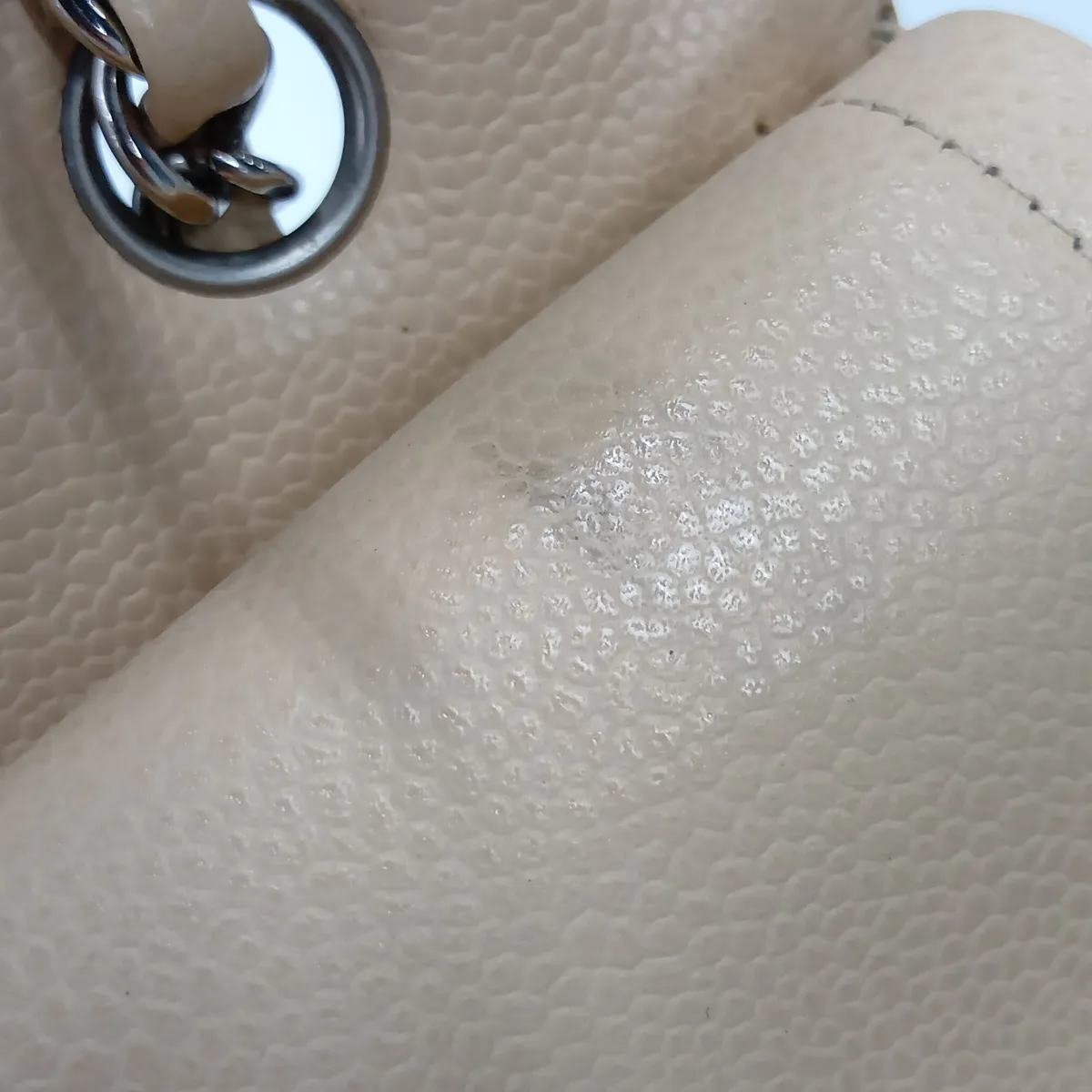 [Individually packaged] Chanel Matelassé 25 Caviar Skin Double Flap Double Chain Bag, Beige, Silver Hardware, 15839079, Serial Number 15 — view 15