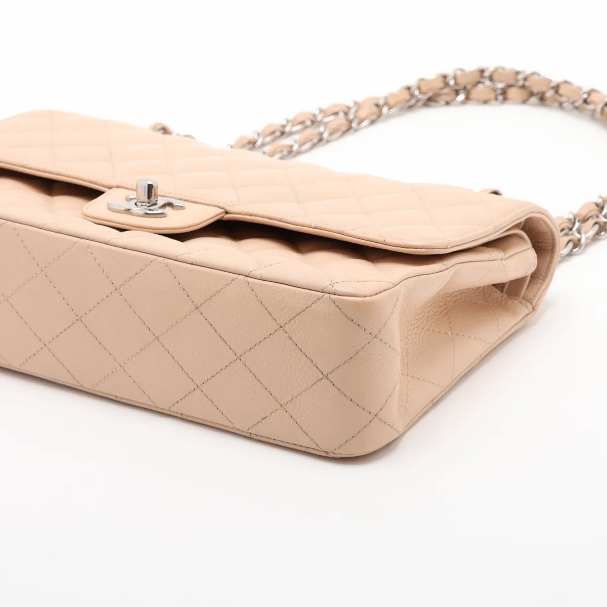[Individually packaged] Chanel Matelassé 25 Caviar Skin Double Flap Double Chain Bag, Beige, Silver Hardware, 15839079, Serial Number 15 — view 3