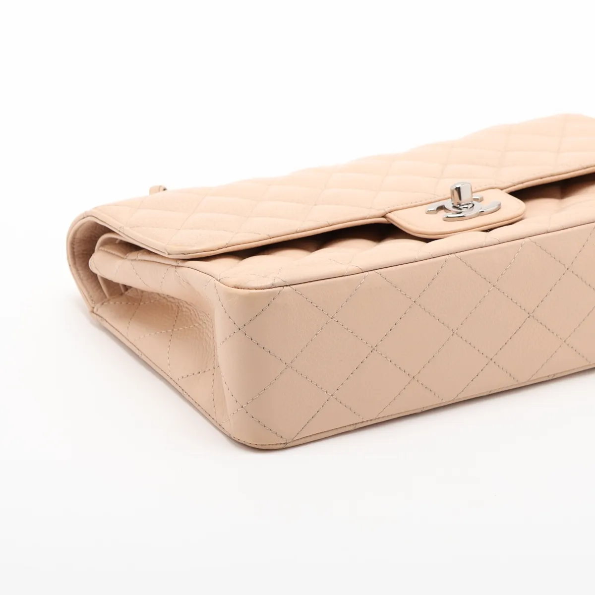 [Individually packaged] Chanel Matelassé 25 Caviar Skin Double Flap Double Chain Bag, Beige, Silver Hardware, 15839079, Serial Number 15 — view 4