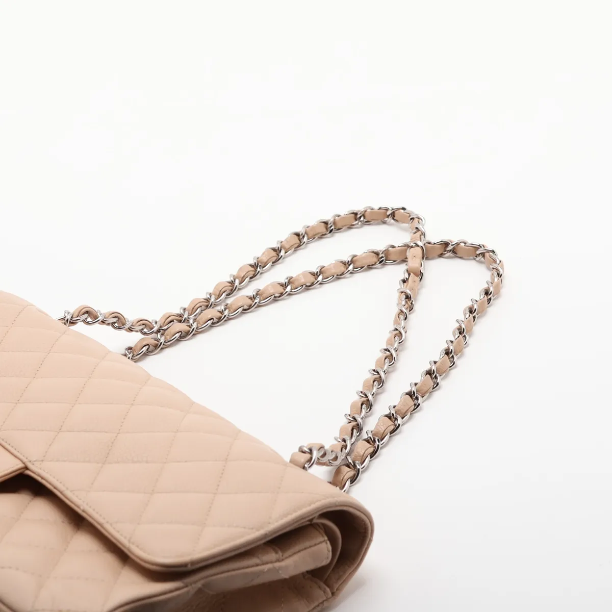 [Individually packaged] Chanel Matelassé 25 Caviar Skin Double Flap Double Chain Bag, Beige, Silver Hardware, 15839079, Serial Number 15 — view 5