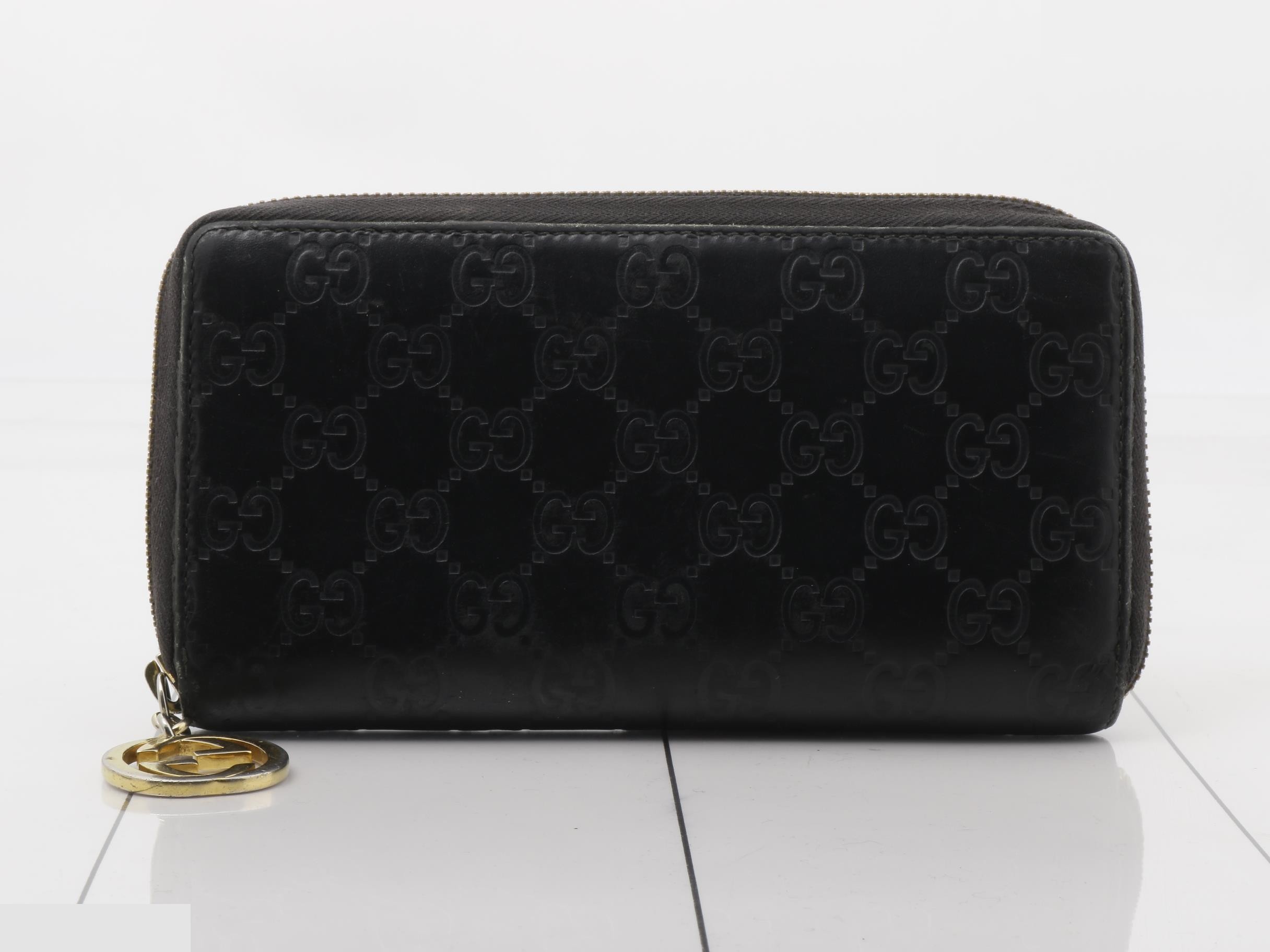 Guccissima Leather GG Charm Round Zip Long Wallet, Black