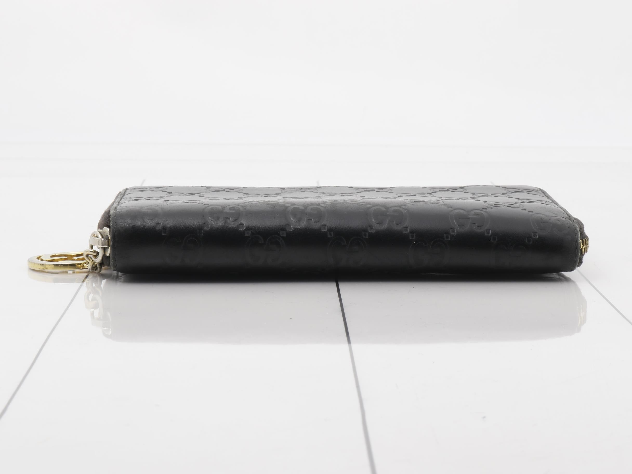 Guccissima Leather GG Charm Round Zip Long Wallet, Black — view 3