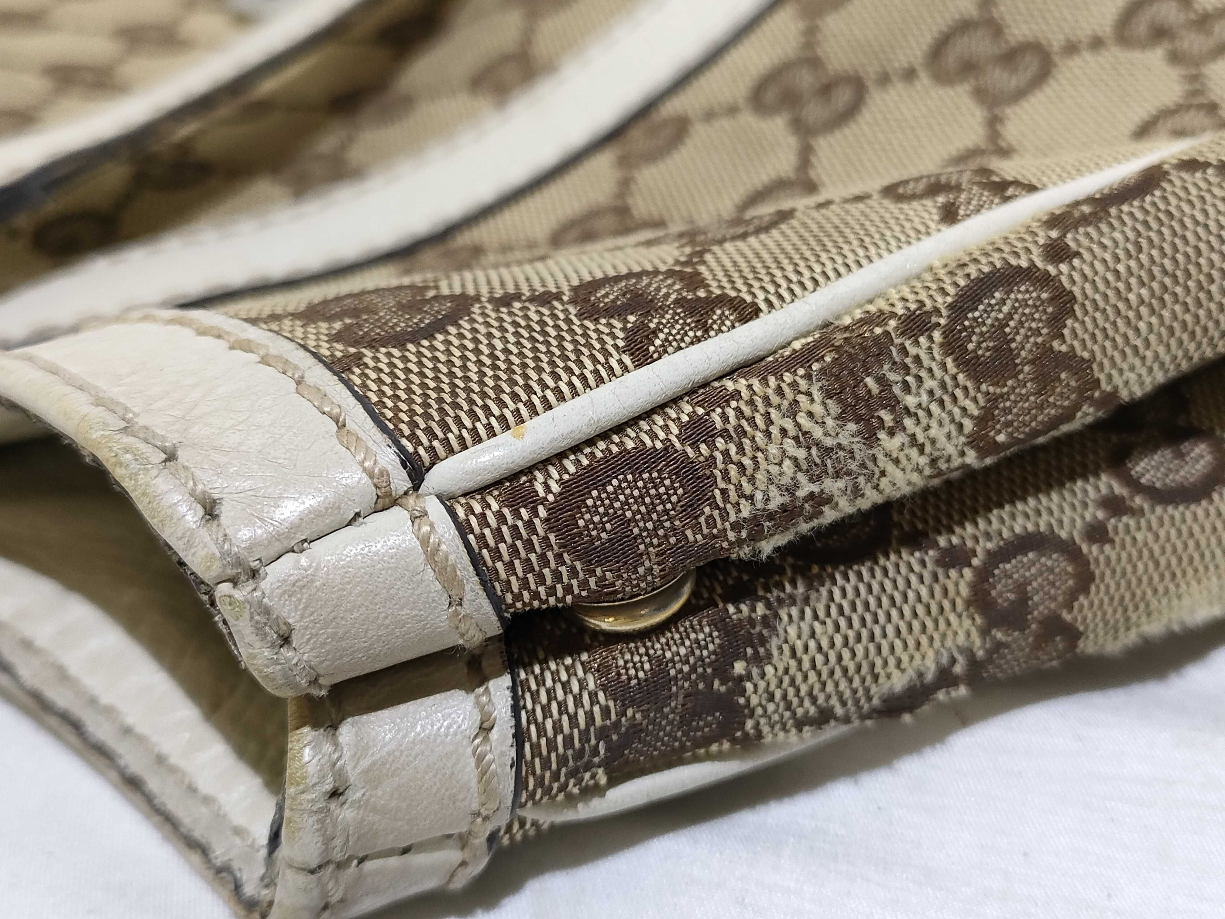GG Canvas Tote Bag, Gucci 233609, GG Canvas Sherry Line, Leather, White, Brown Tote Bag — view 12