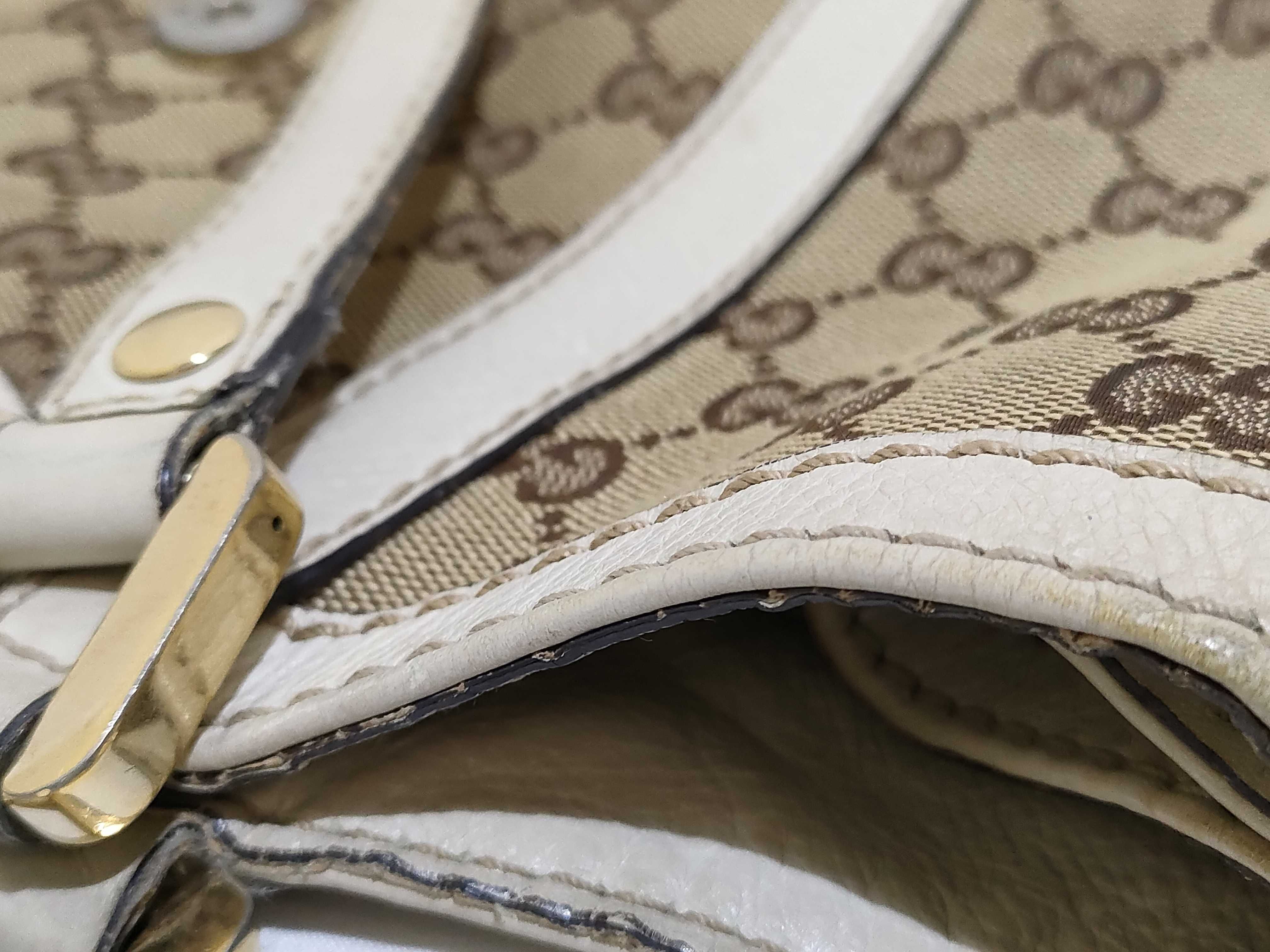 GG Canvas Tote Bag, Gucci 233609, GG Canvas Sherry Line, Leather, White, Brown Tote Bag — view 13