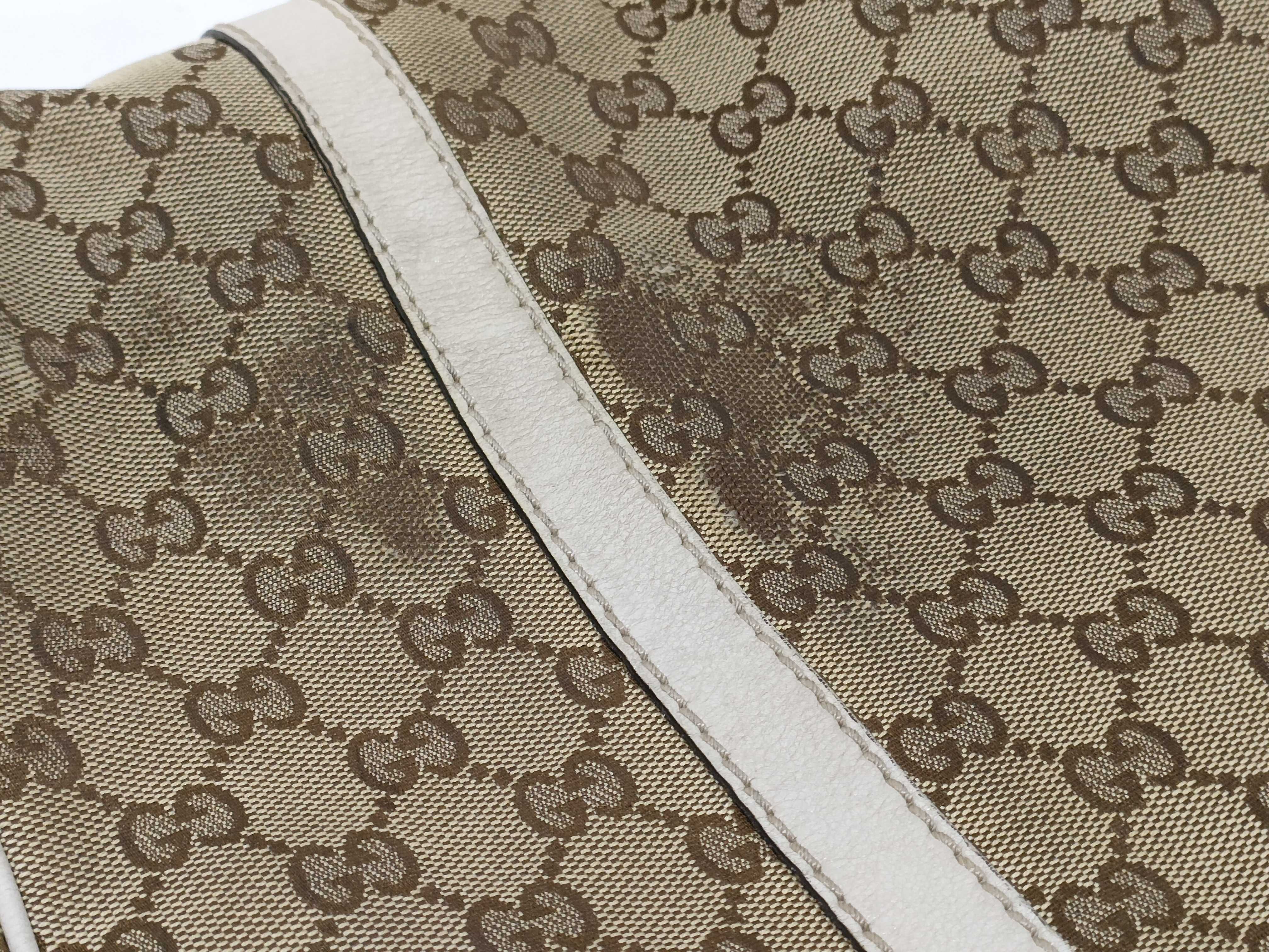 GG Canvas Tote Bag, Gucci 233609, GG Canvas Sherry Line, Leather, White, Brown Tote Bag — view 15