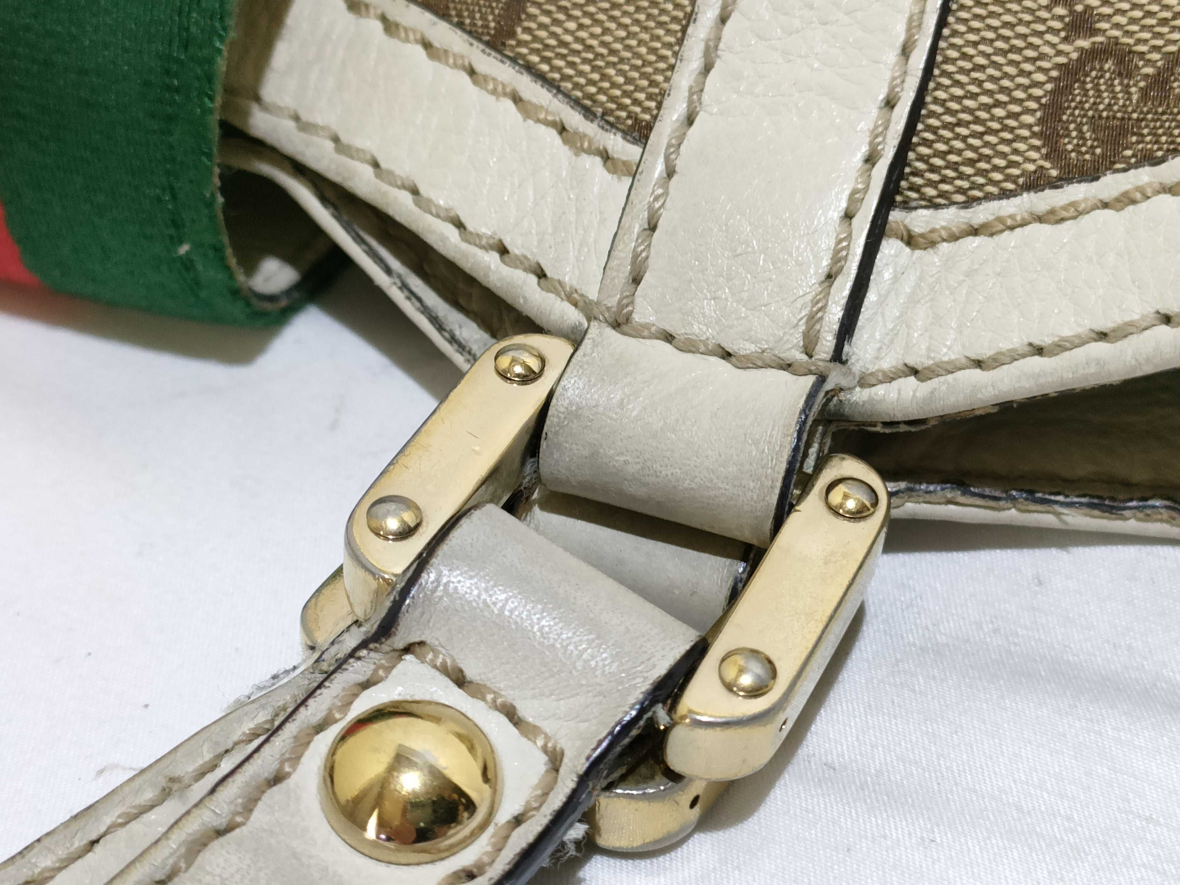 GG Canvas Tote Bag, Gucci 233609, GG Canvas Sherry Line, Leather, White, Brown Tote Bag — view 5