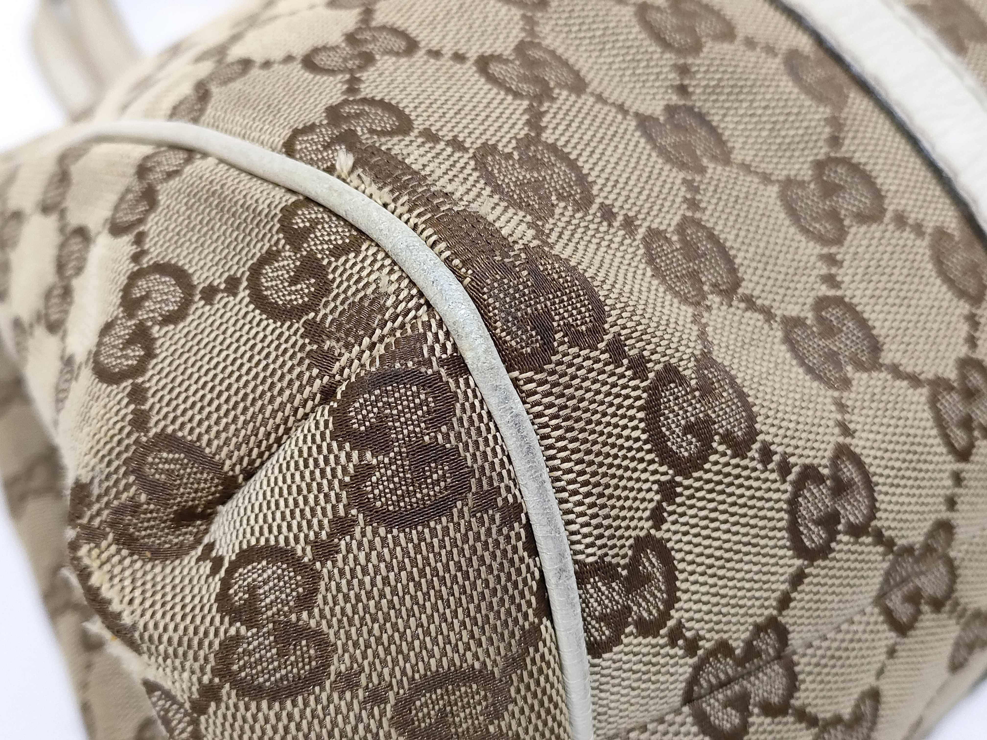 GG Canvas Tote Bag, Gucci 233609, GG Canvas Sherry Line, Leather, White, Brown Tote Bag — view 6