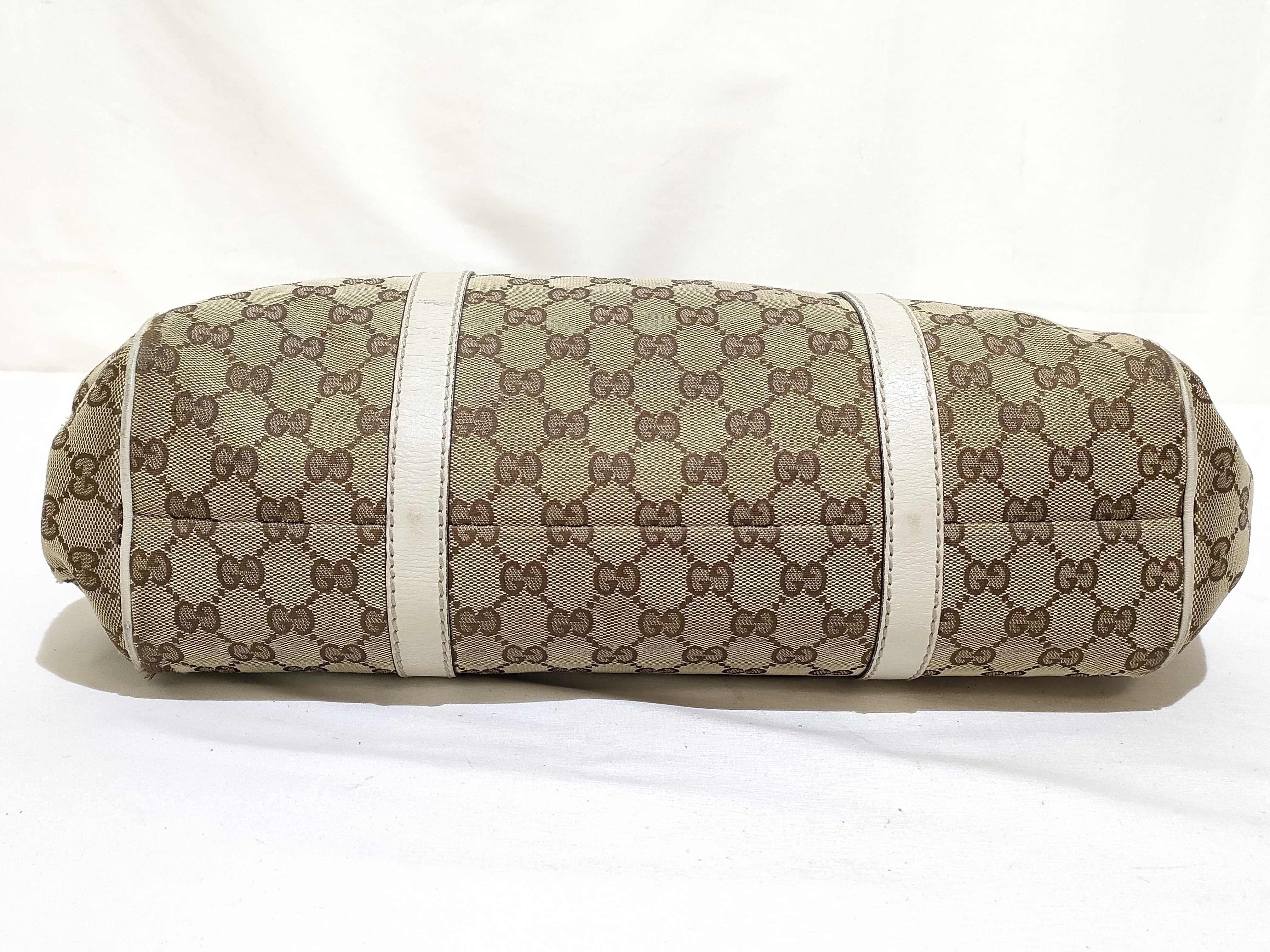 GG Canvas Tote Bag, Gucci 233609, GG Canvas Sherry Line, Leather, White, Brown Tote Bag — view 7